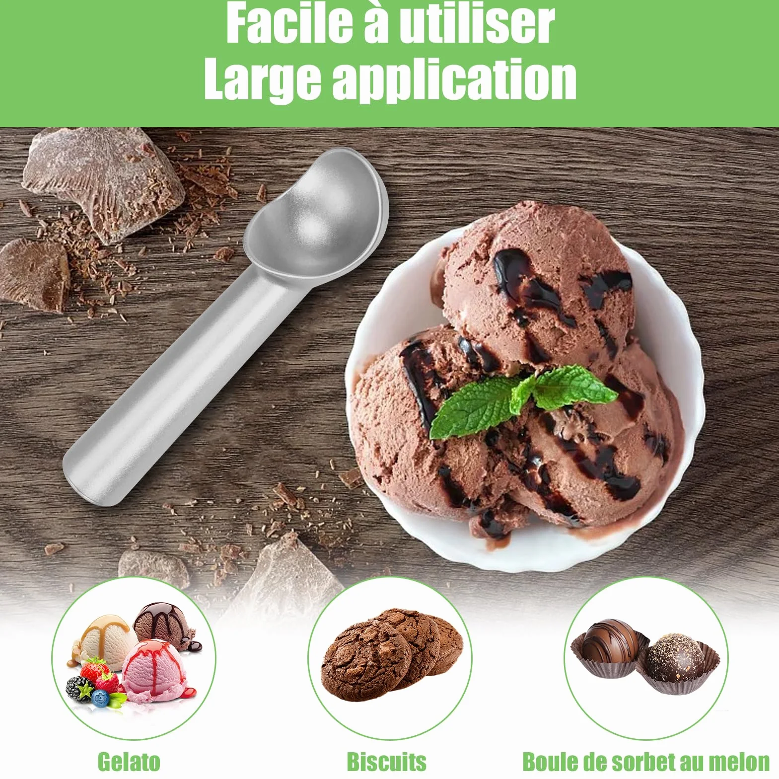Cuillère à Glace Professionnelle en Aluminium Antiadhésive 7 Pouces