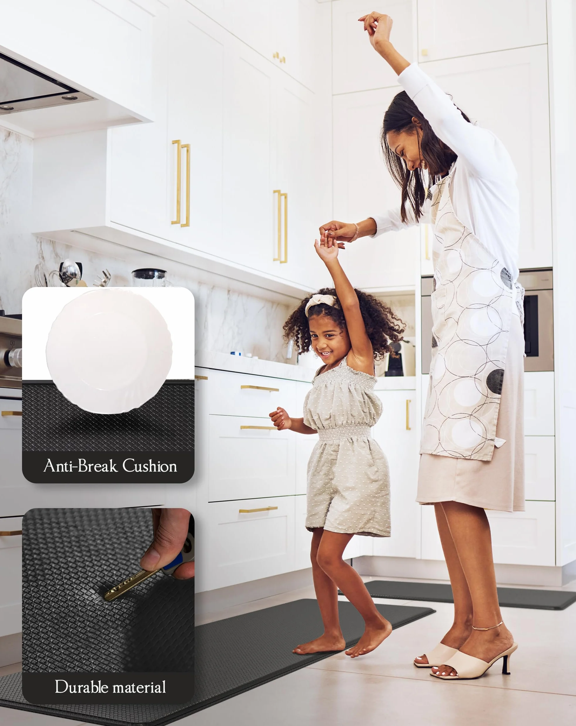 Homergy Tapis de Cuisine Anti-Fatigue 2 Pièces, Ergonomiques en Mousse Mémoire 0,4", Antidérapants & Imperméables, Confort - 44×77 cm et 44×150 cm