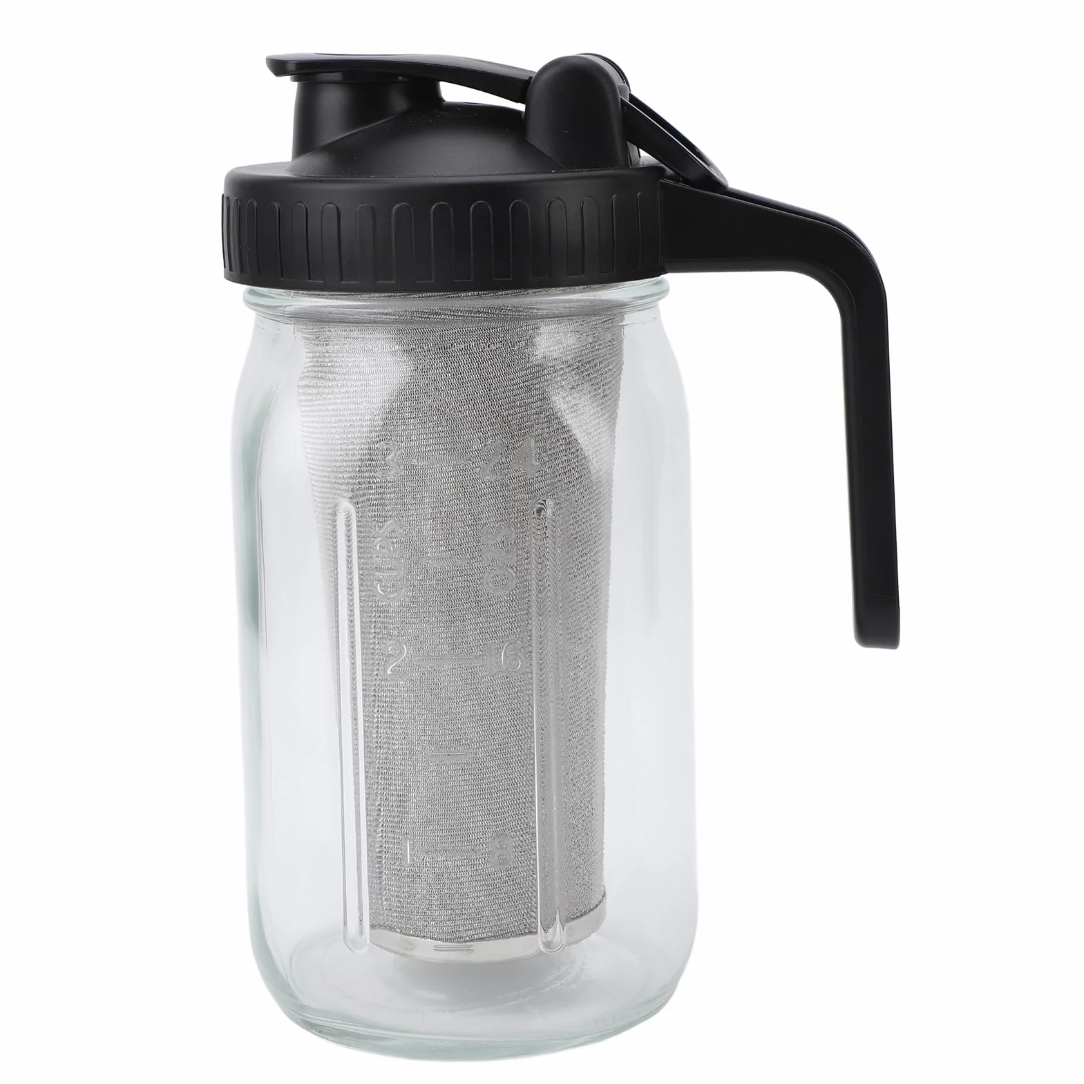 Carafe en Verre pour Cafetière à Froid avec Filtre en Acier Inoxydable et Couvercle Bec, 1000ml
