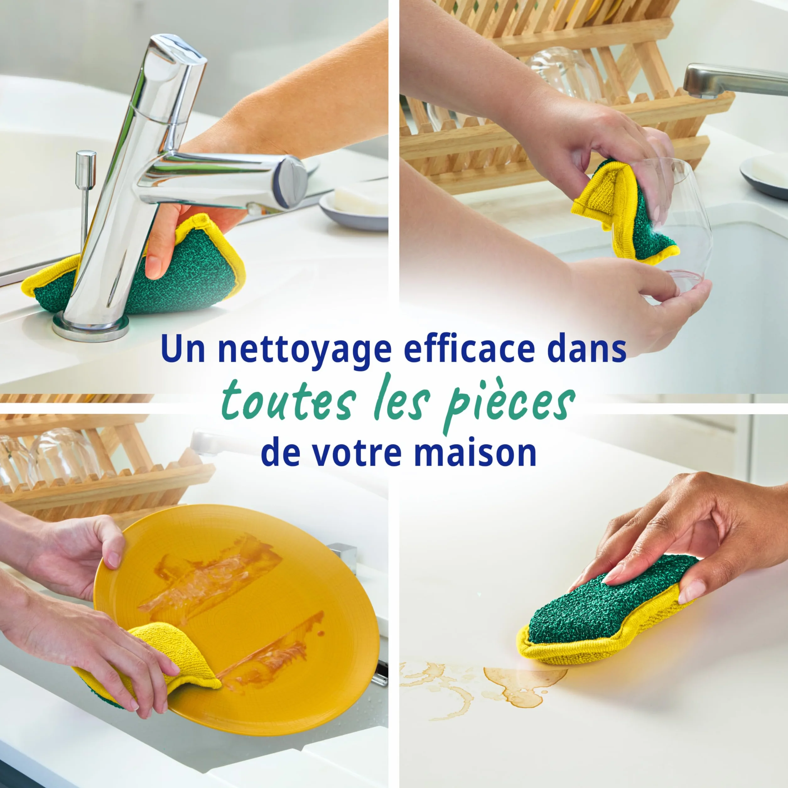Spontex Flex & Wash Éponges réutilisables microfibre double face 4 pièces