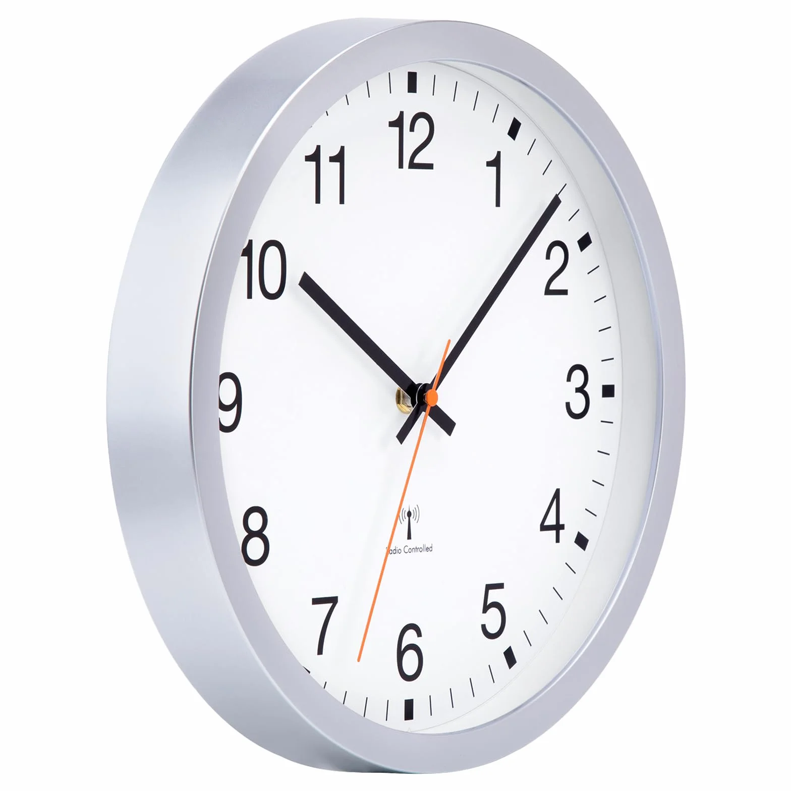 VIVILINEN Horloge Murale Radio Pilotée Silencieuse 30cm Design Moderne Argent