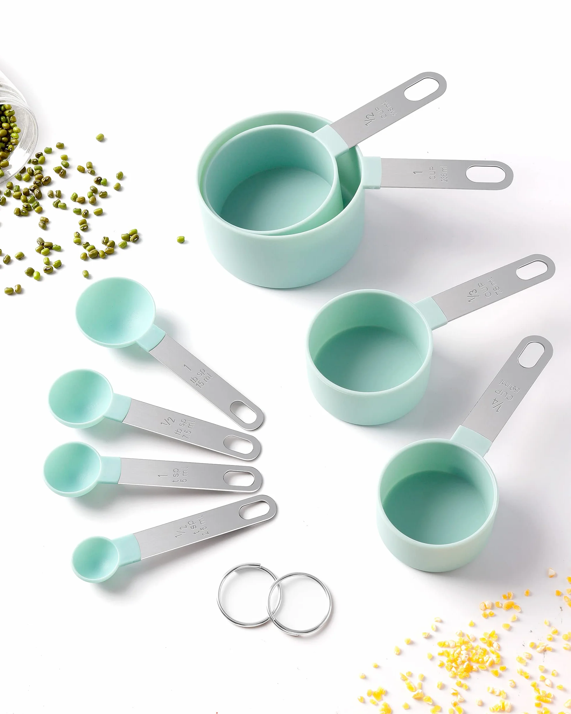 Lot de 8 tasses et cuillères à mesurer en acier inoxydable outil de mesure pour liquides et solides ustensiles de cuisine
