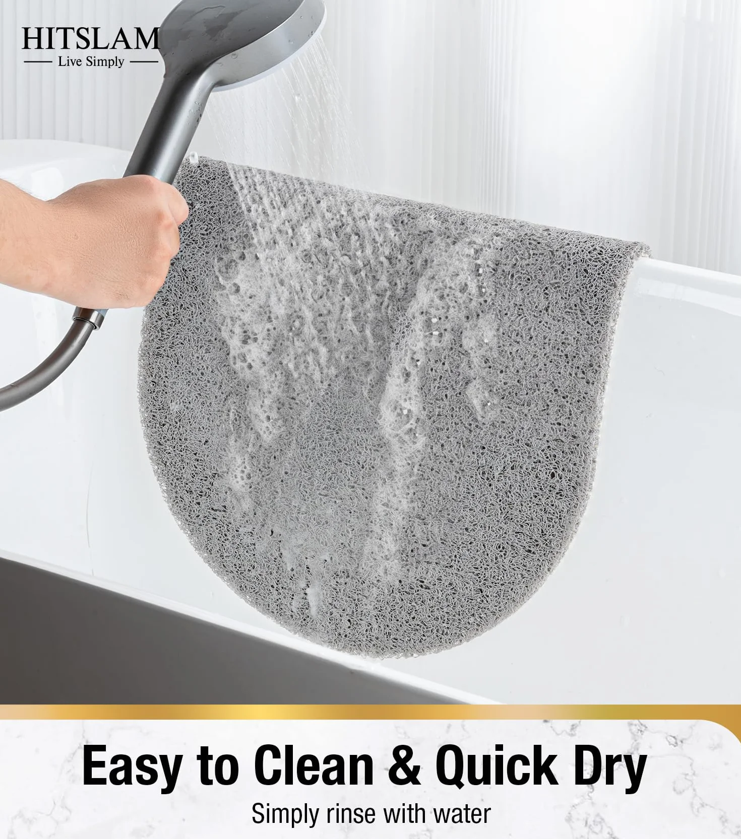 HITSLAM Tapis de Douche Ovale Antidérapant Anti-Moisissure 69x40cm Gris