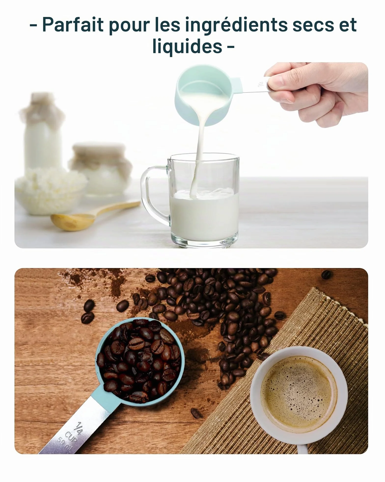 Lot de 8 tasses et cuillères à mesurer en acier inoxydable outil de mesure pour liquides et solides ustensiles de cuisine