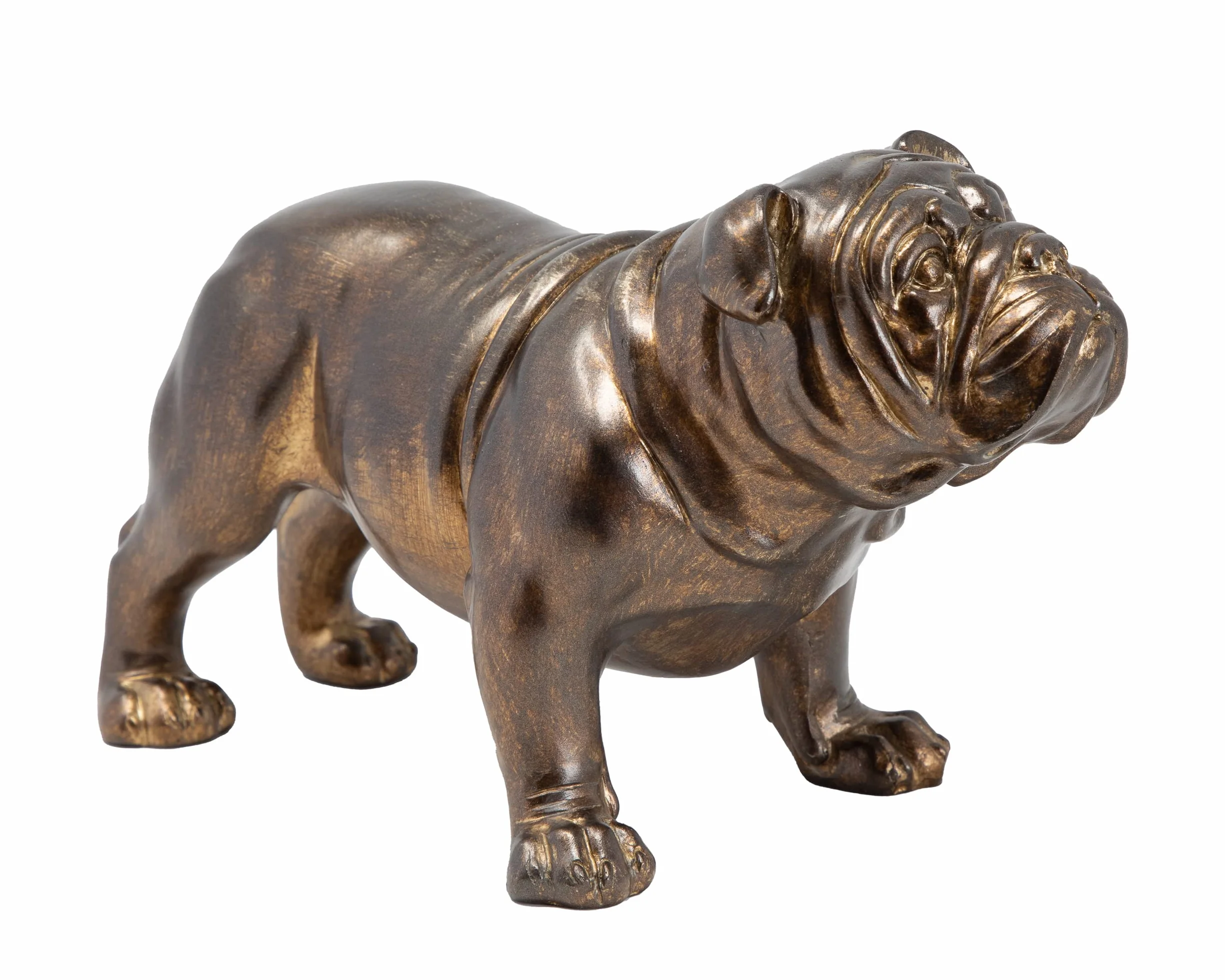 Sculpture en résine bronzée bouledogue britannique décoration classique chien debout finition bronze antique