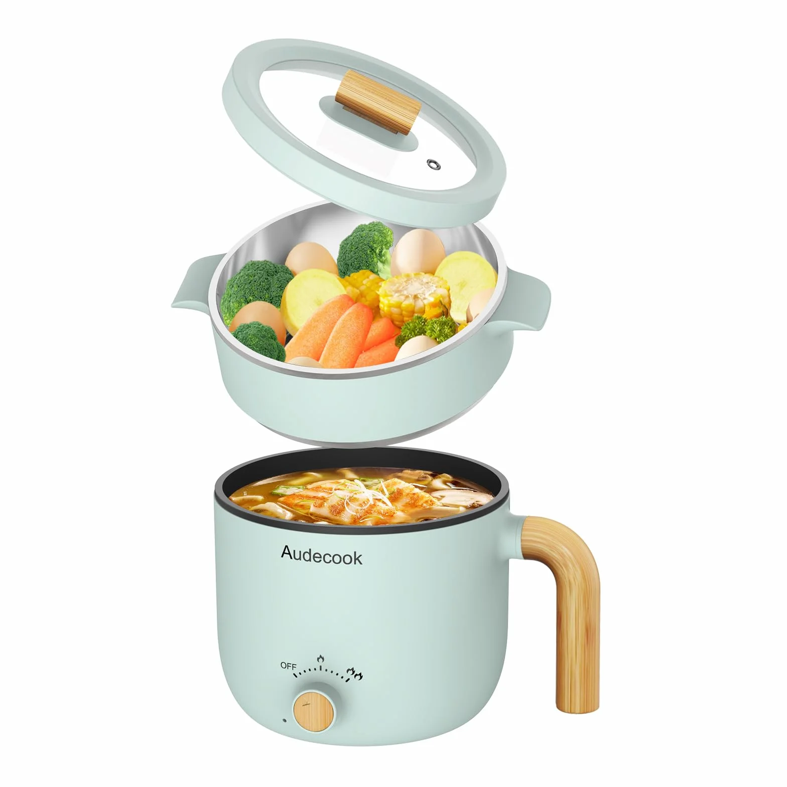 Audecook Hot Pot électrique 1.5L Portable Cuiseur à Vapeur Multifonction Vert