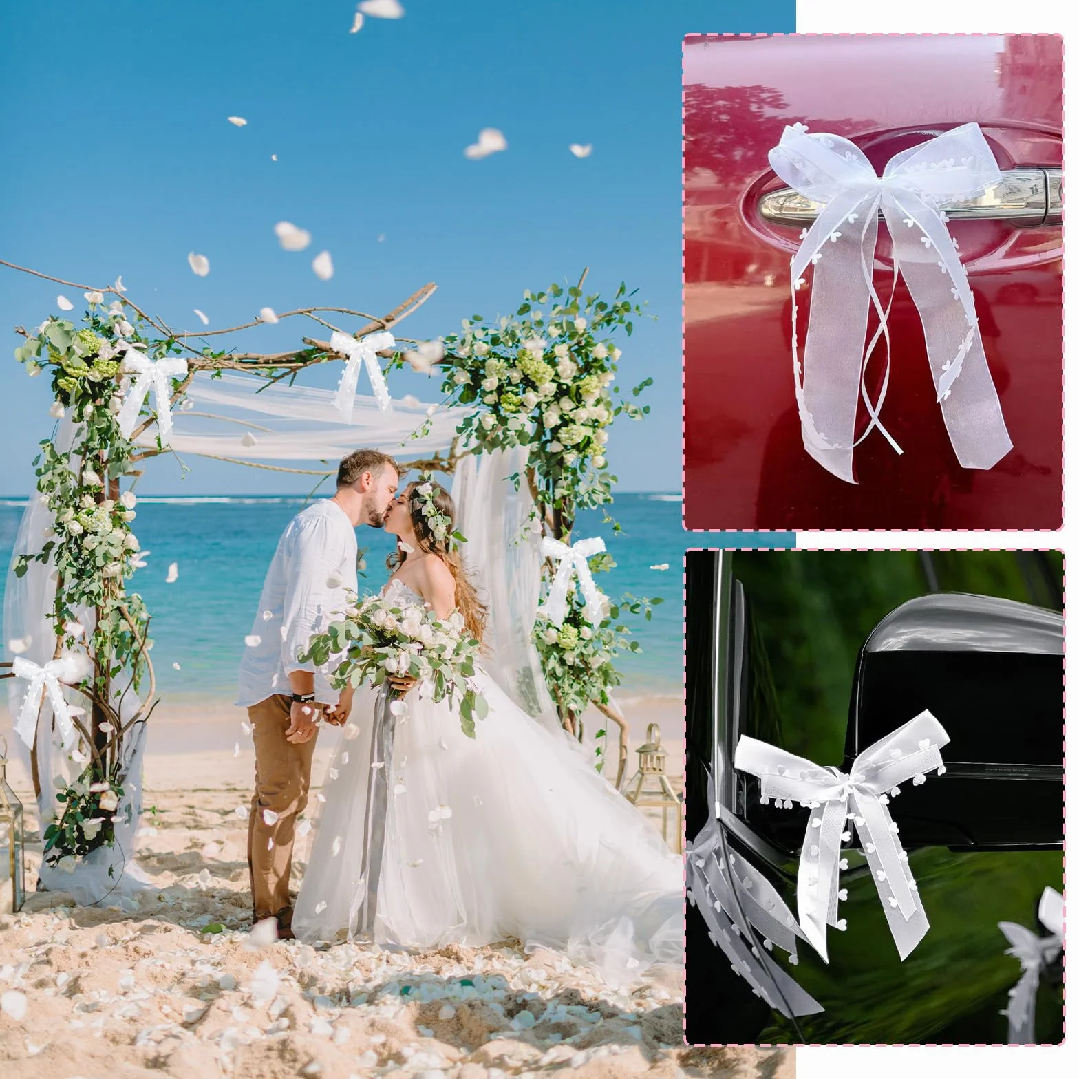 20 Pièces Noeud Voiture Mariage Decoration Ruban Serpentin