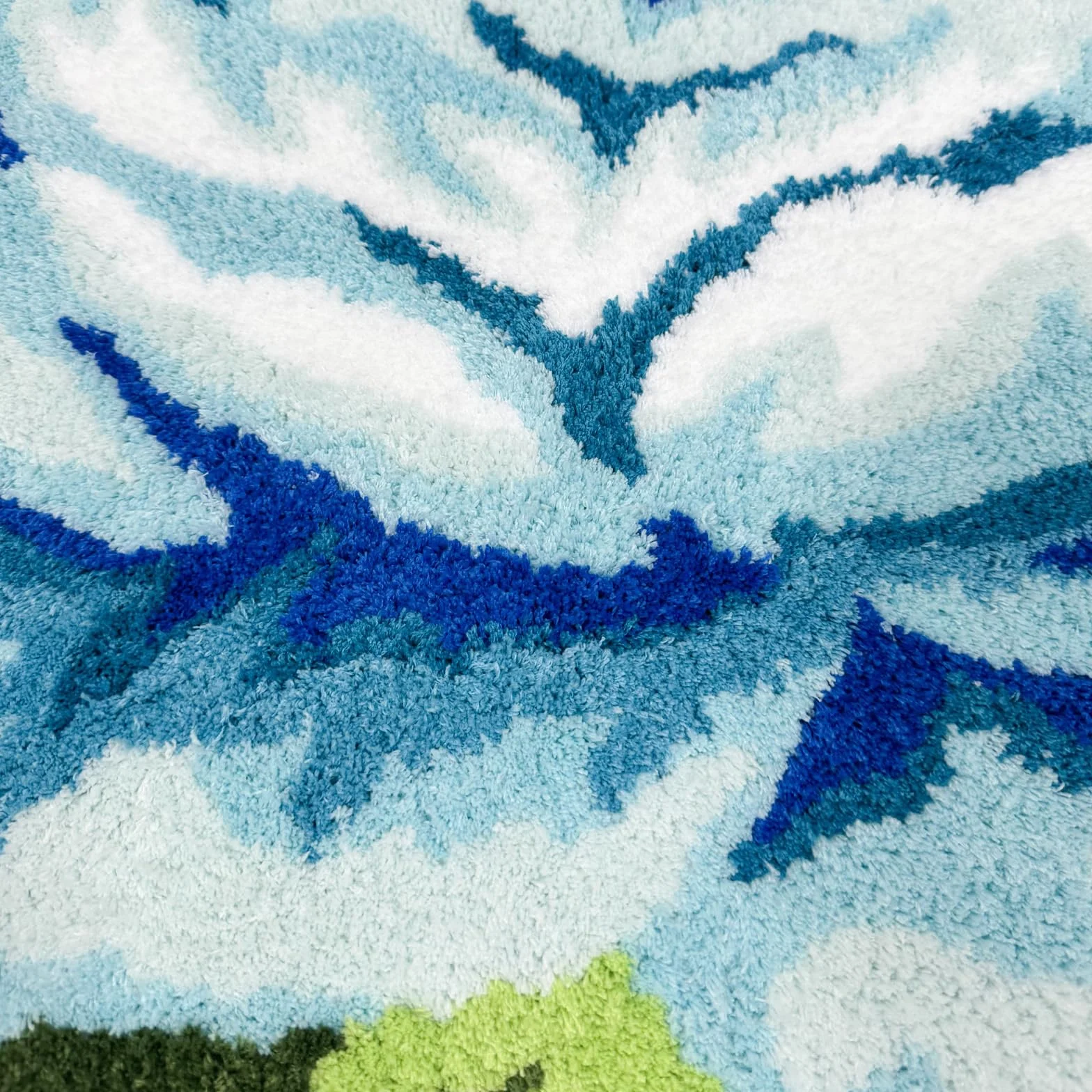 Tapis de sol fait à la main 3 roses bleues 65 x 125 cm