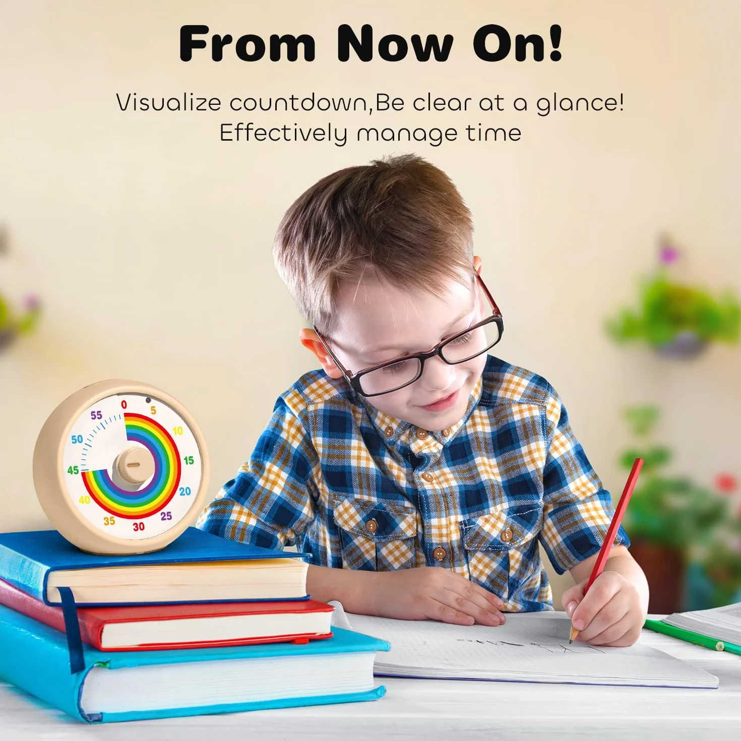 Visual Timer pour Enfants 60 Minutes Compte à Rebours, Outil Gestion du Temps Bureau Silencieux, Pomodoro Timer (Kaki)
