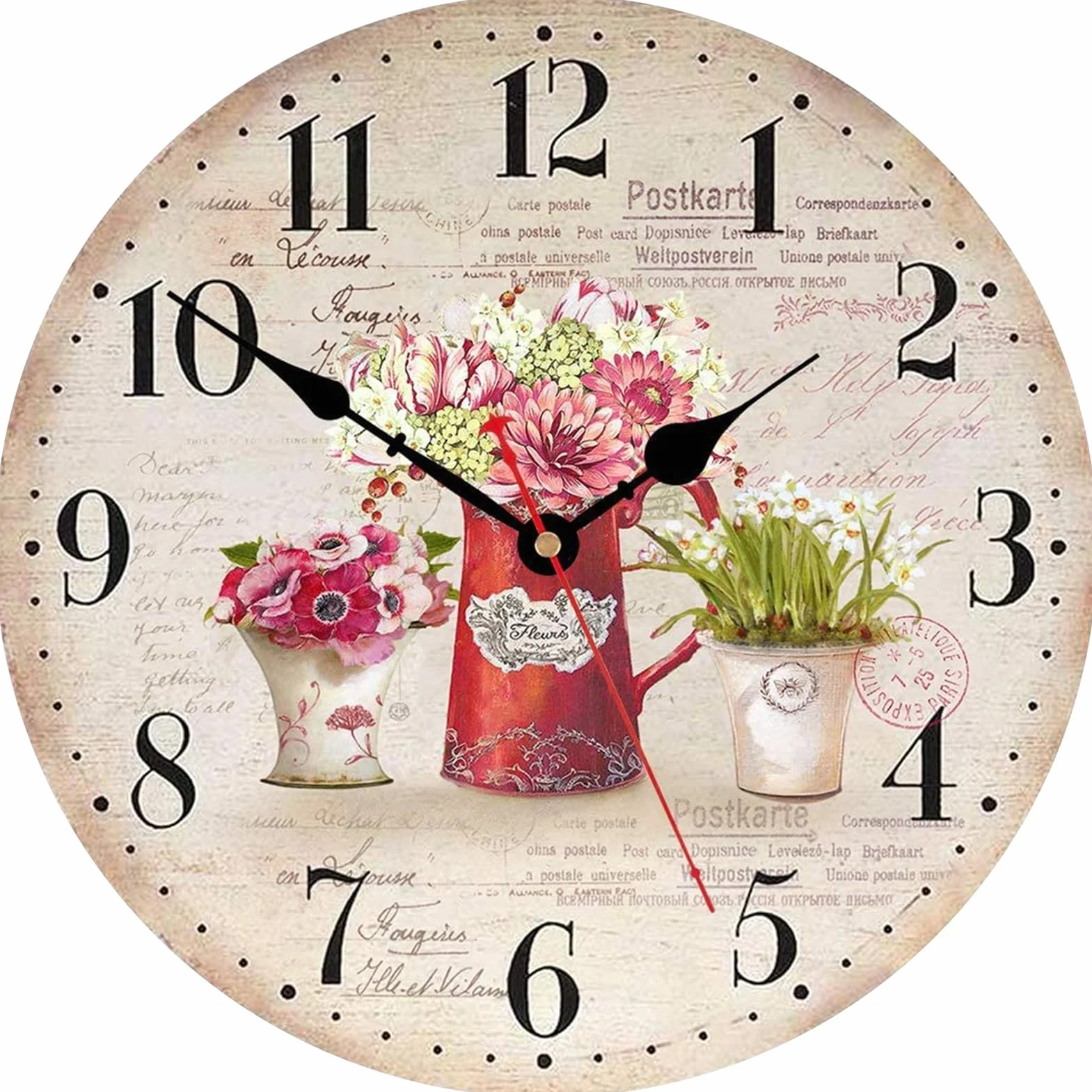 TAHEAT 30 cm Pendule Murale Vintage Fleurs Plantes Horloge Silencieuse Bois