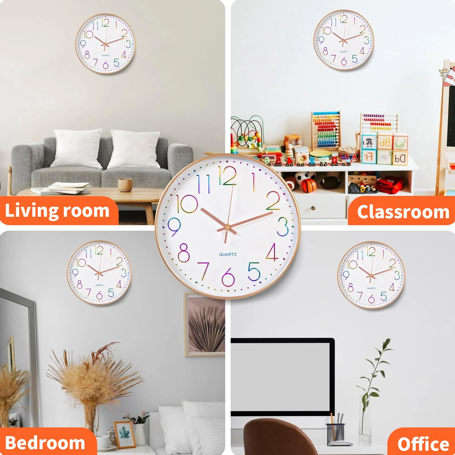 Horloge Murale Silencieuse 30cm Ronde Chiffres Arabes Quartz pour Chambre Salon Cuisine