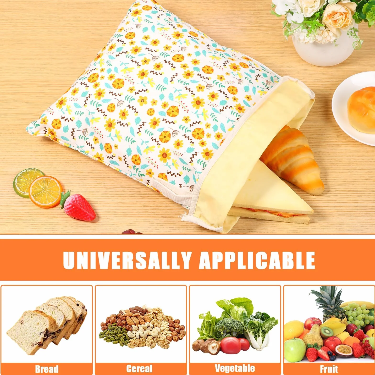 EHOTER Lot De 2 Sacs À Pain en Cire d'abeille Réutilisable Grand avec Poignée pour Baguette Fruits Légumes