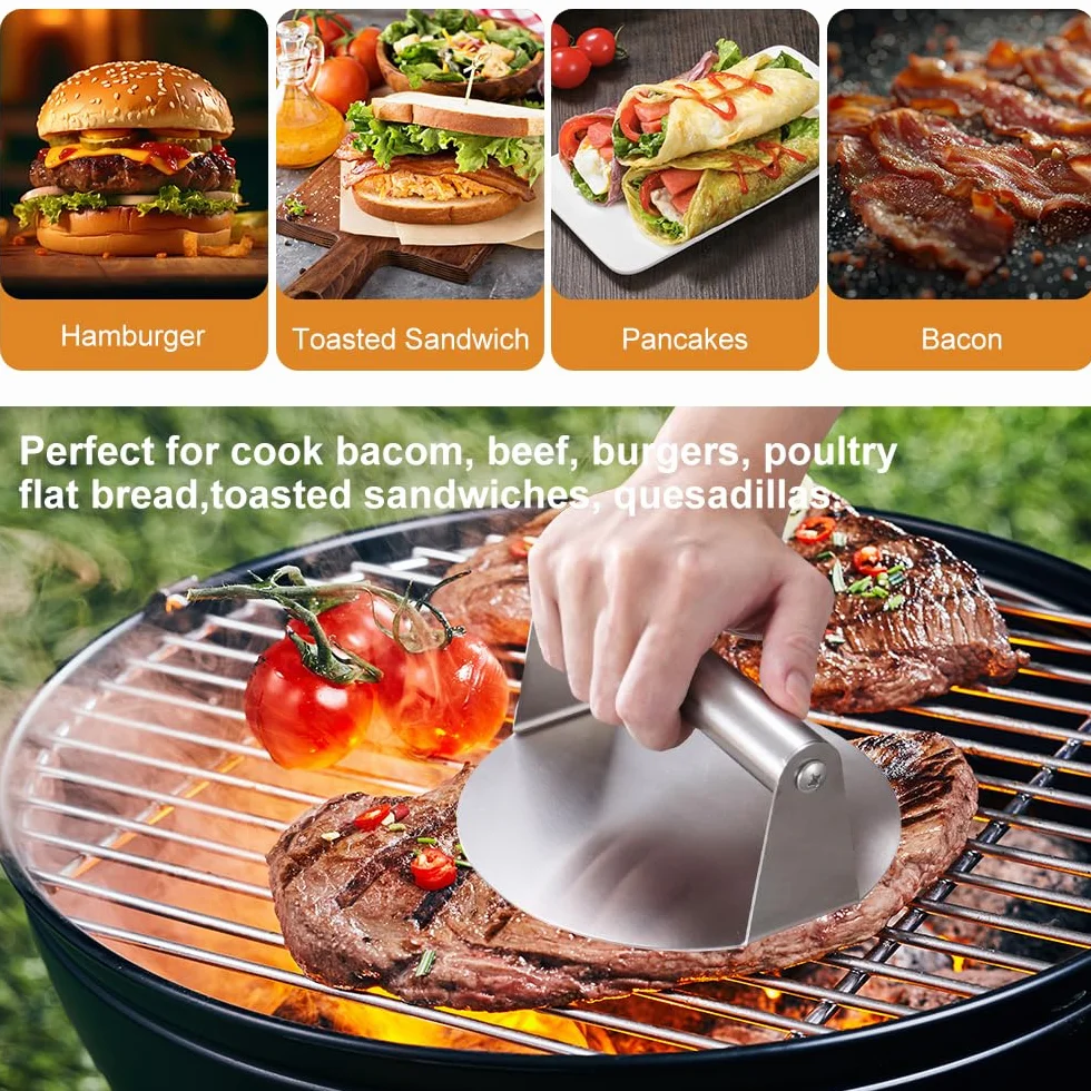 Presse à Hamburger 5,5 Pouces Smash Burger en Acier Inoxydable Antiadhésif Presse à Viande