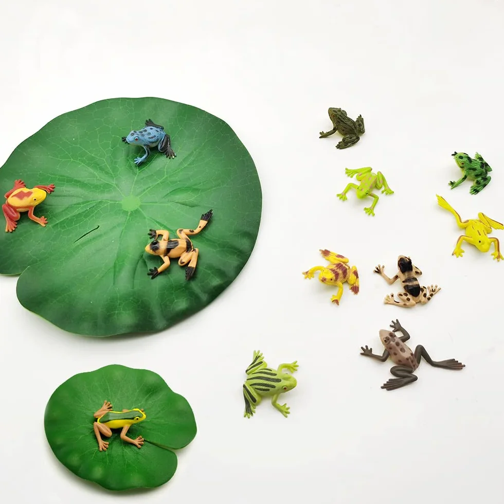 Lot de 24 Nénuphars Artificiels Lotus avec Grenouille, Décoration de Bassin Fleurs Flottantes pour Jardin