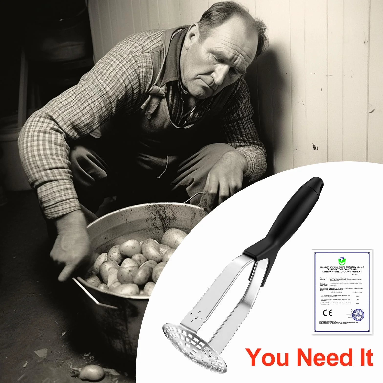 Fousenuk Presse-Purée Pommes de Terre Acier Inoxydable Professionnel Manuel Pliable