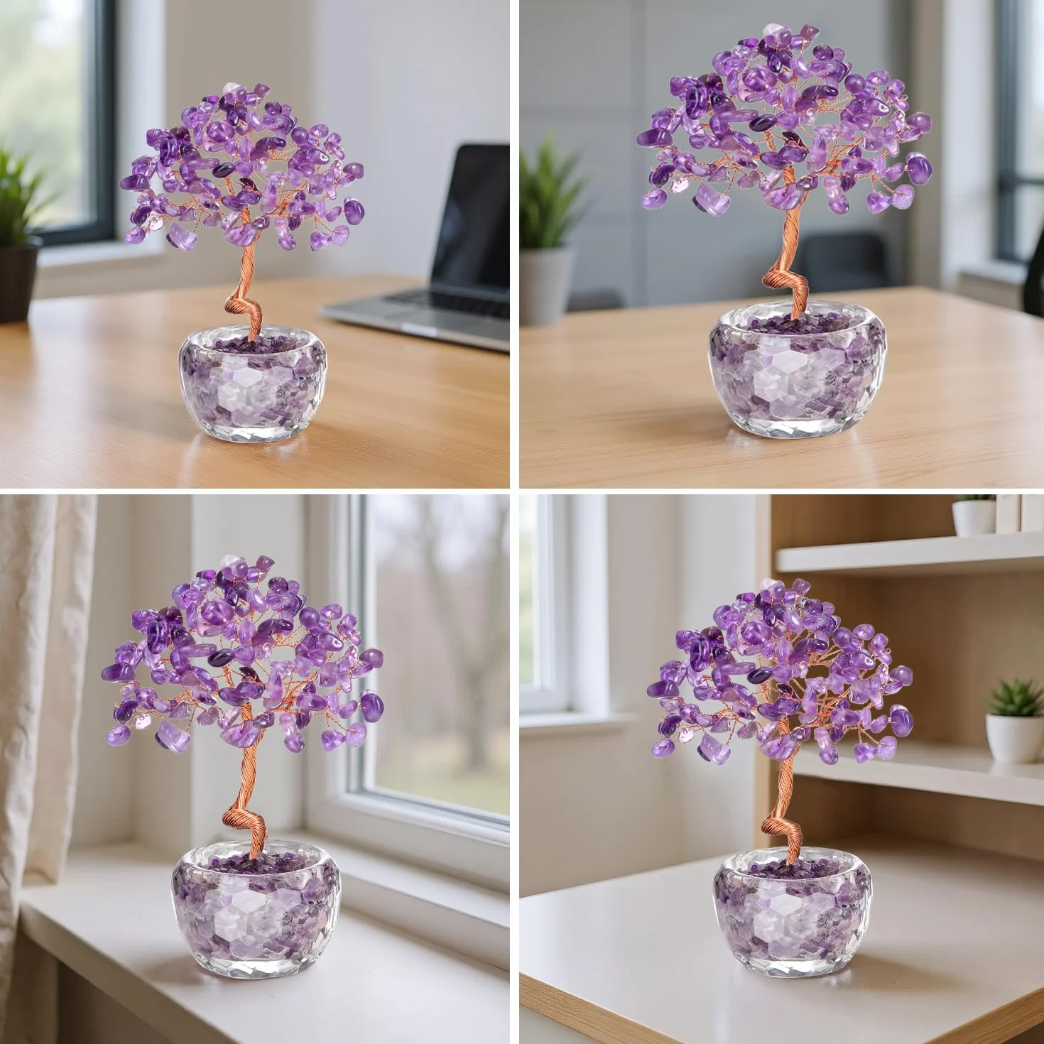 Arbre en cristal de quartz rose fait main pierre précieuse guérison décoration maison bureau chakra cadeau porte-bonheur anniversaire violet