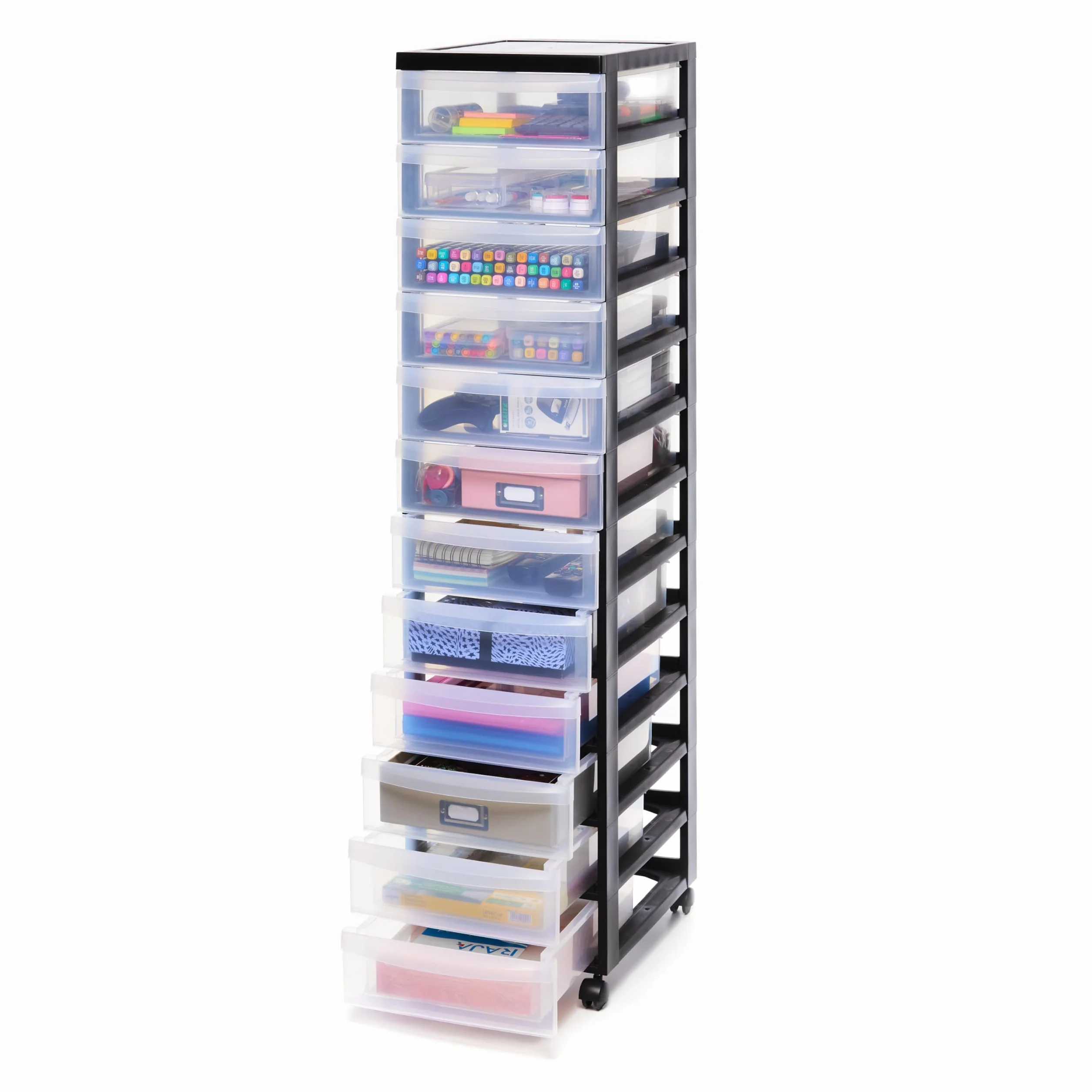 Iris Ohyama DC-012 Meuble de Rangement à Roulettes 12 Tiroirs Plastique Noir