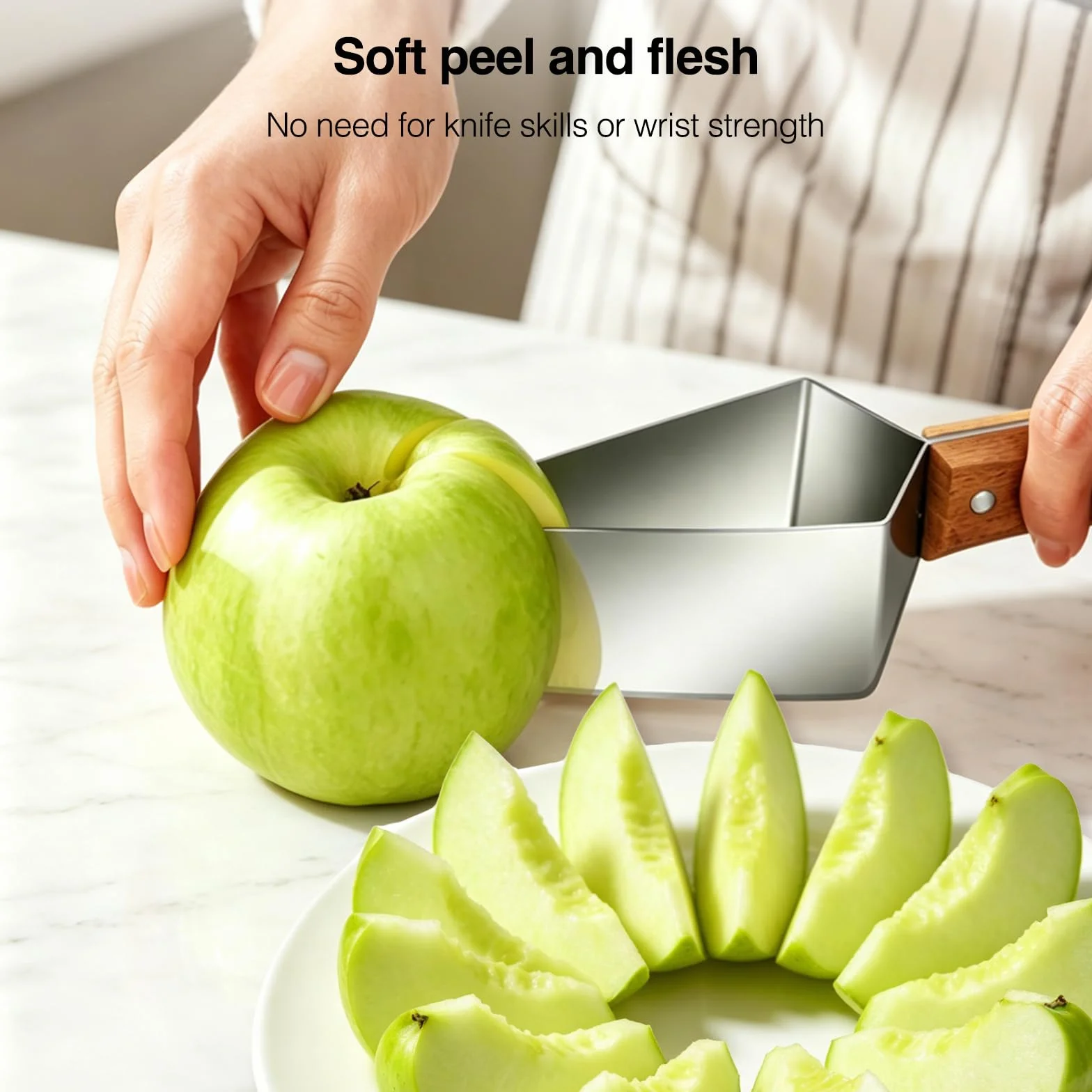 Coupe Pastèque en Acier Inoxydable avec Manche Bois, Trancheur Pastèque Triangle, Watermelon Knife