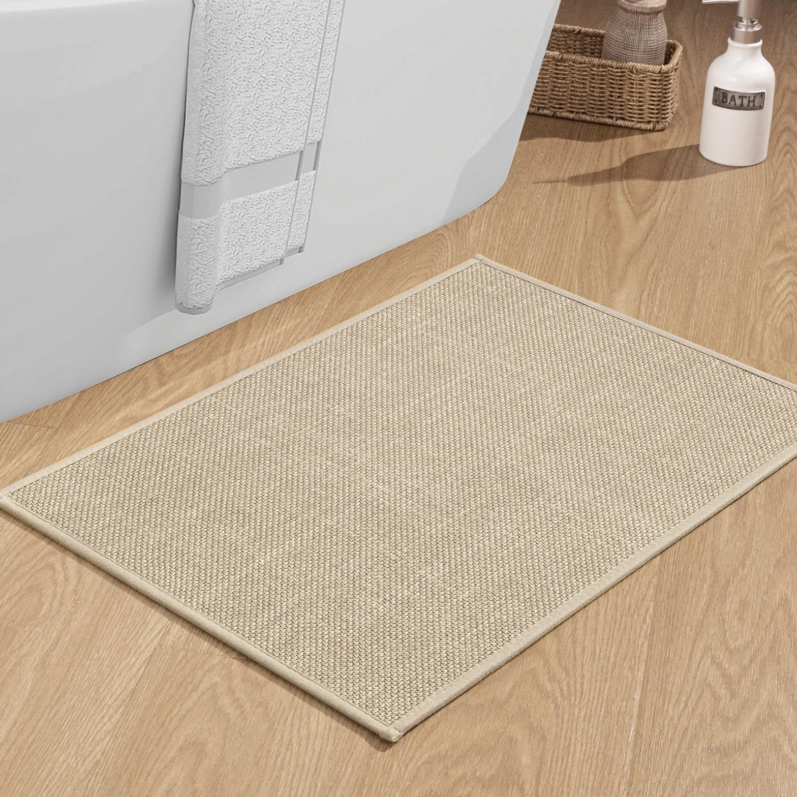 Tapis de bain antidérapant Chakme 43 x 61 cm caoutchouc lavable Beige
