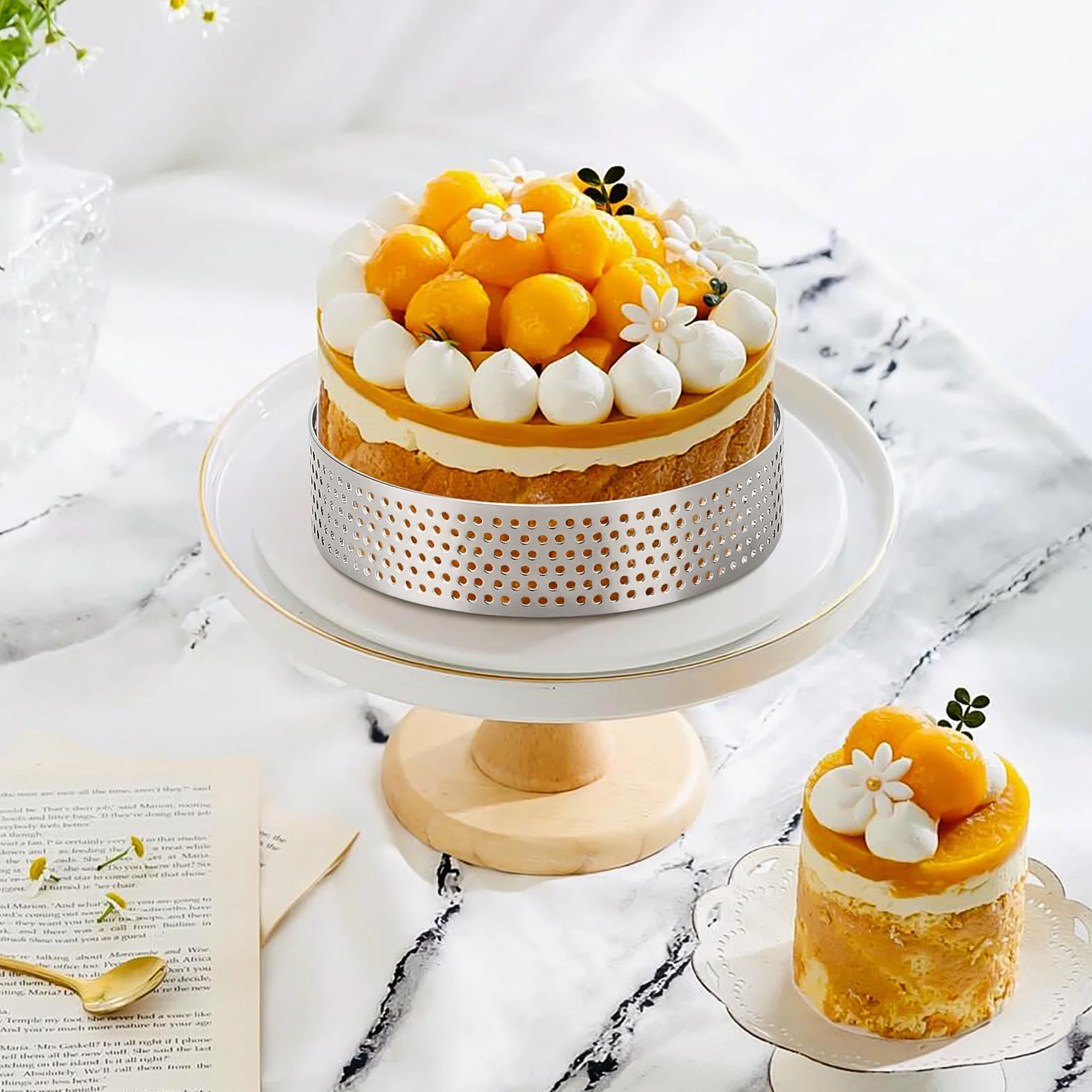 Cercle à Pâtisserie Ø 8 cm 6 Pièces, Acier Inoxydable 430 Perforé, Moule à Tartes Gâteaux Pizzas