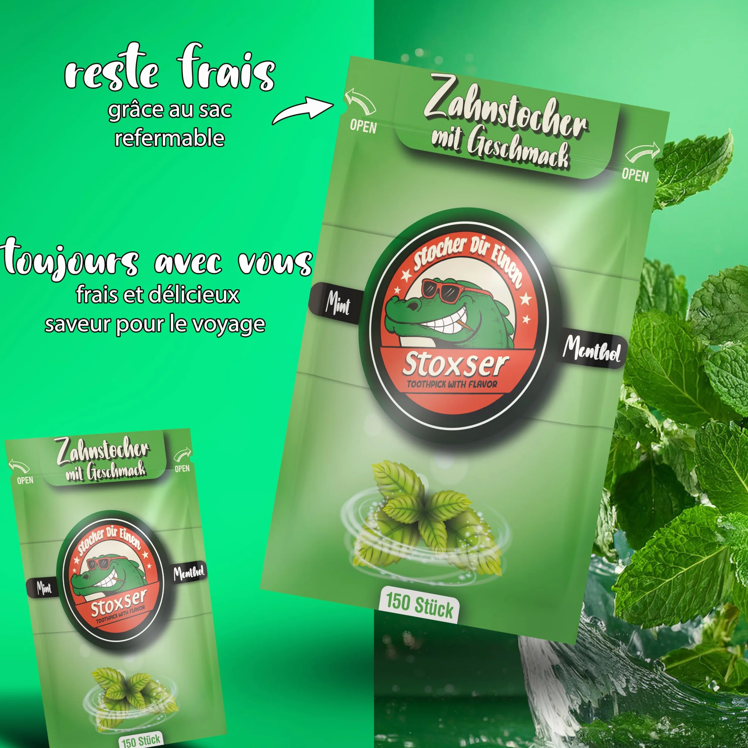 Lot de 150 cure-dents menthe menthol - Cure-dents sans sucre - Fil dentaire