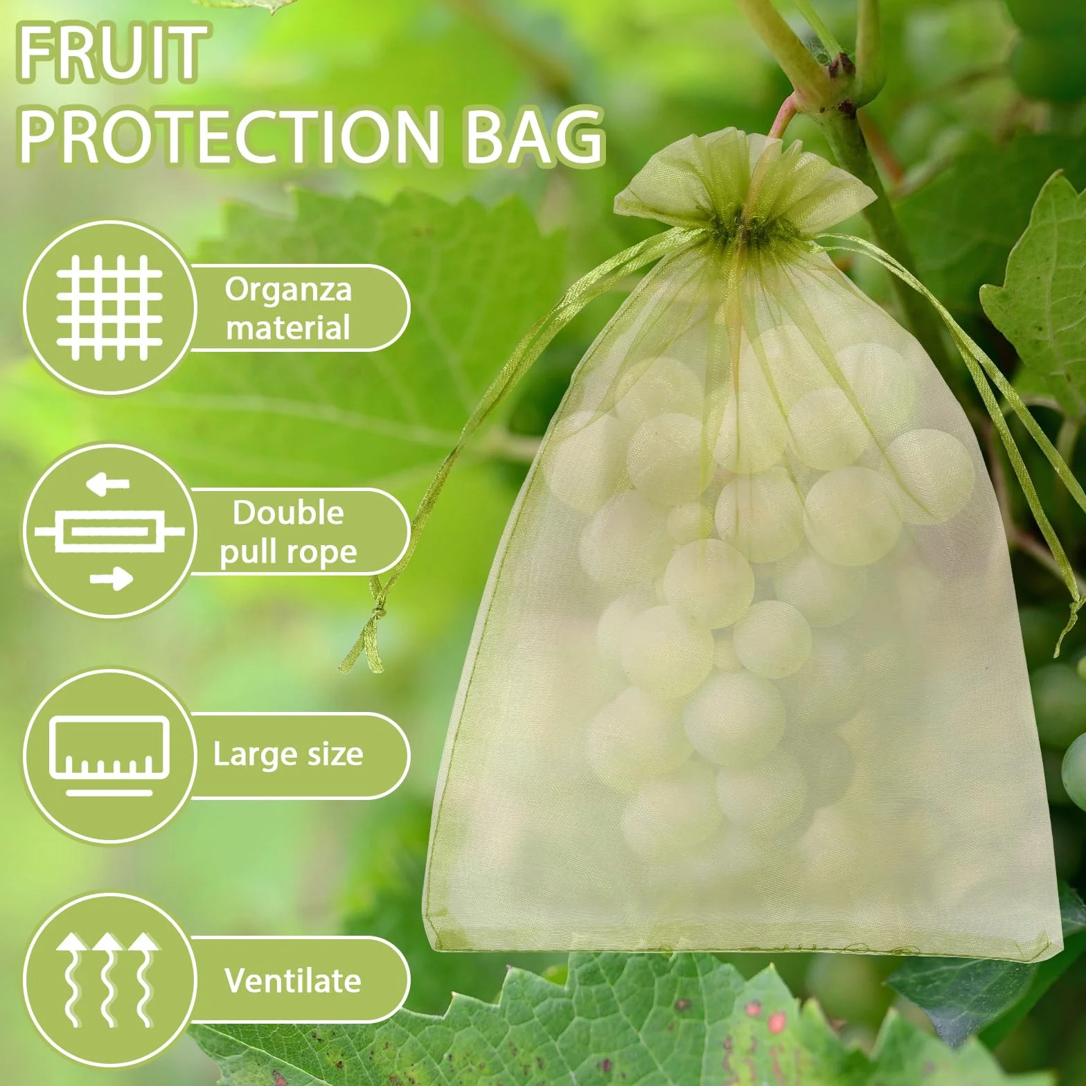 Sacs de protection pour fruits 23 x 17 cm filet raisin cordon serrage maille fine respirante