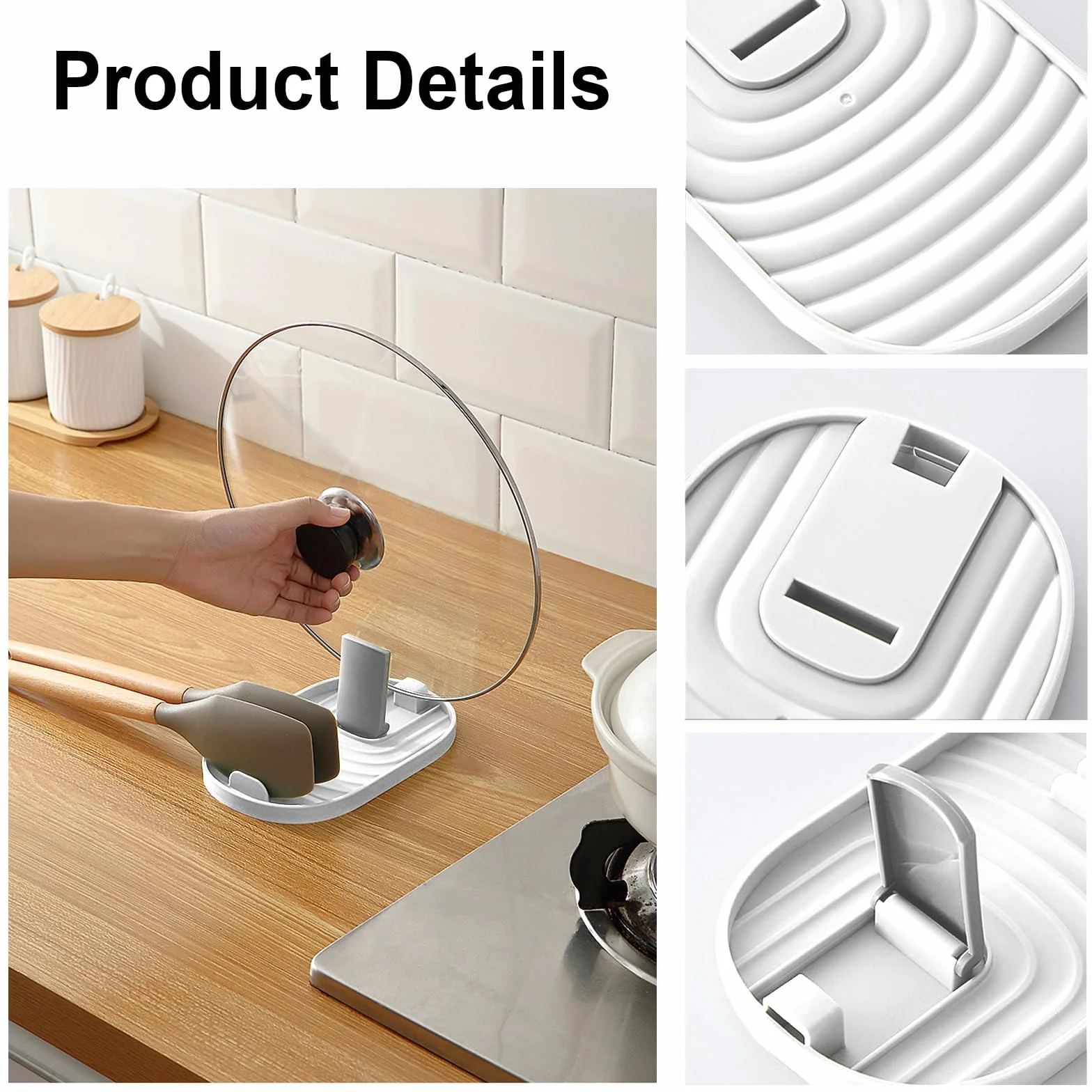 Repose Cuillère Cuisine, Support Couvercle, Porte-Ustensiles pour Cuisinière (Blanc)