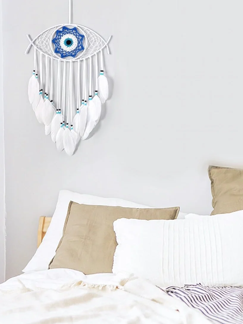 Attrape-Rêves Macramé Evil Eye Oeil Turc Blanc Décoration Murale Suspendue