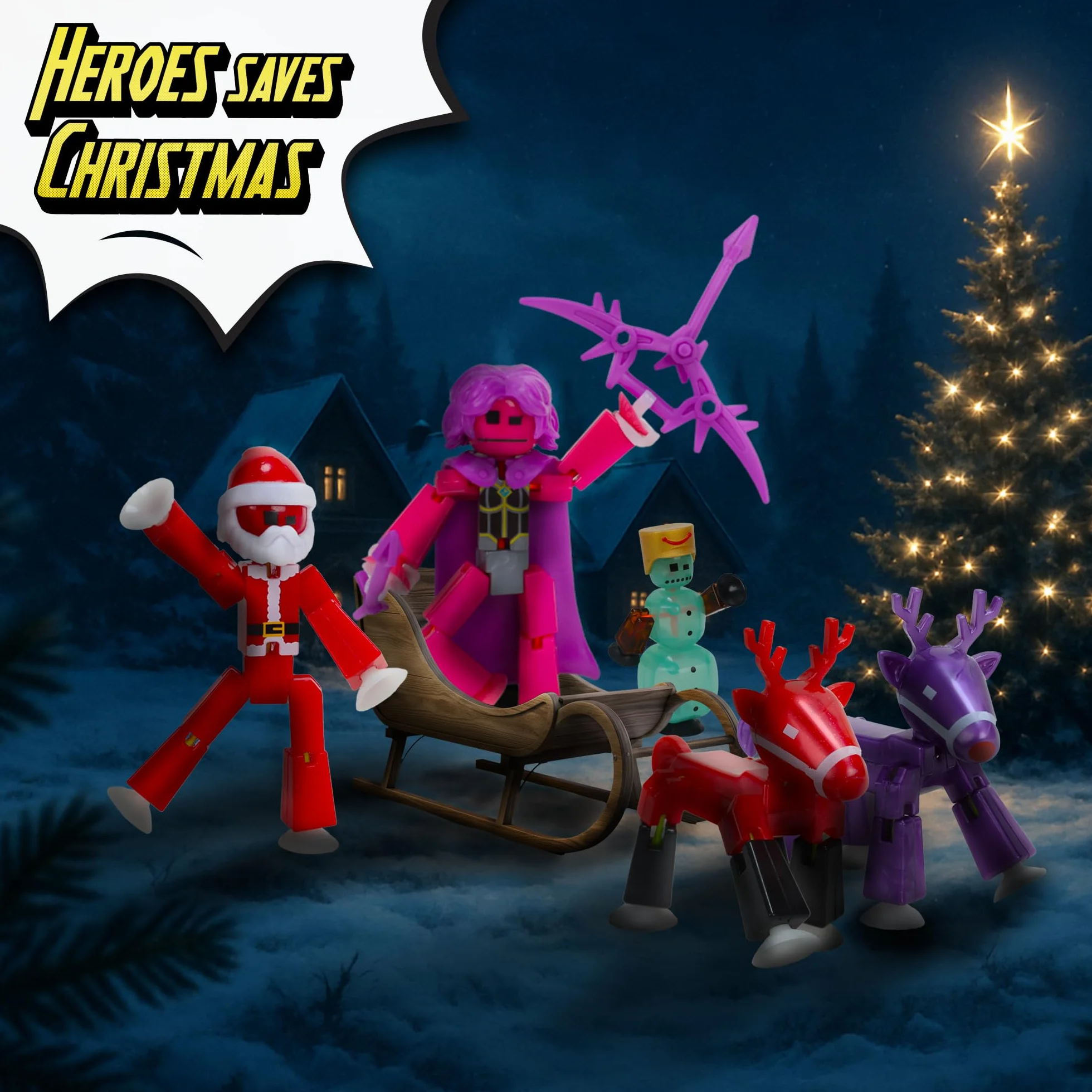 Zing Calendrier de l'Avent Stikbot Figurines à collectionner Hero Save Christmas avec Stikbots exclusifs