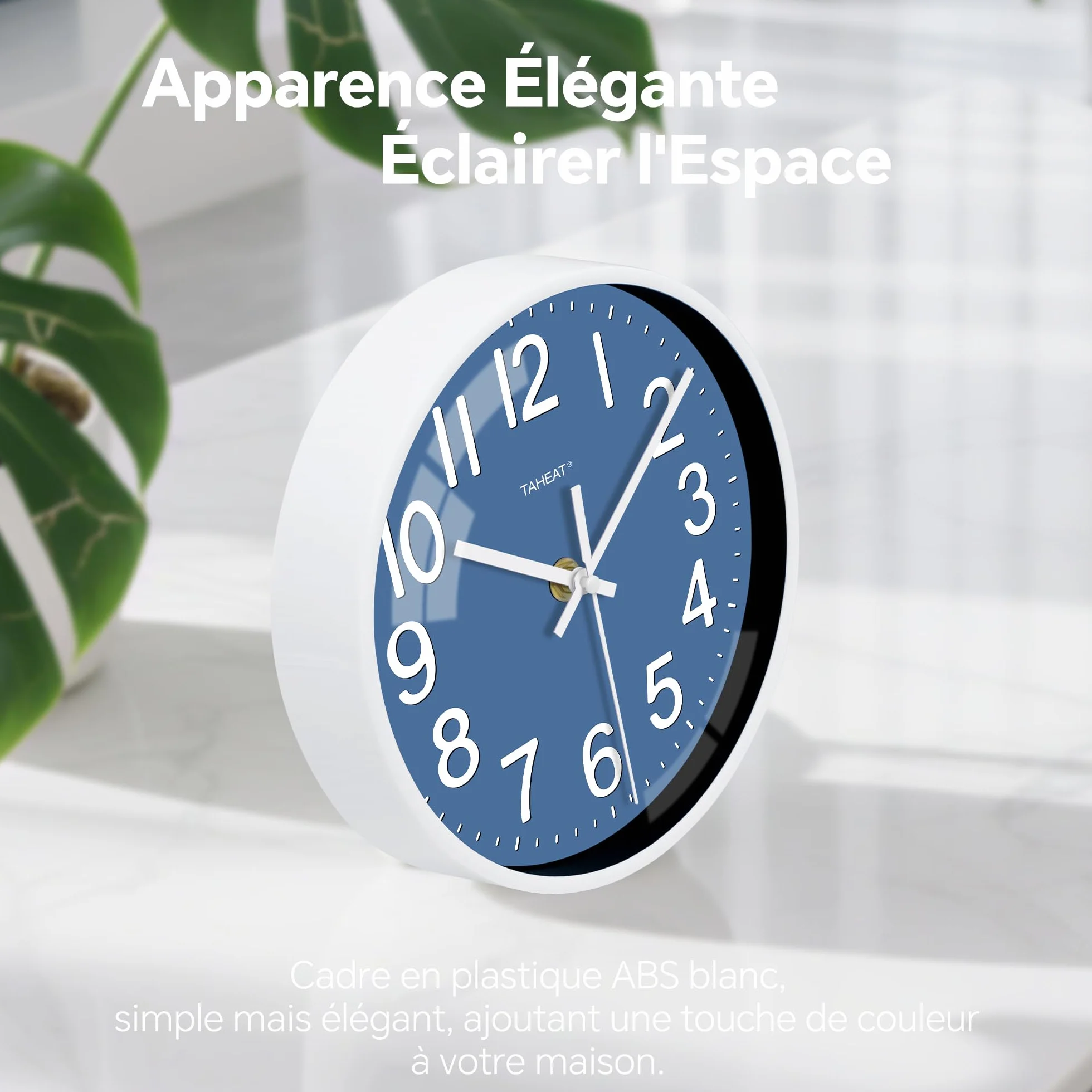 TAHEAT Horloge Murale Bleue 20 cm, Horloge à Quartz Silencieuse, Décoration Moderne