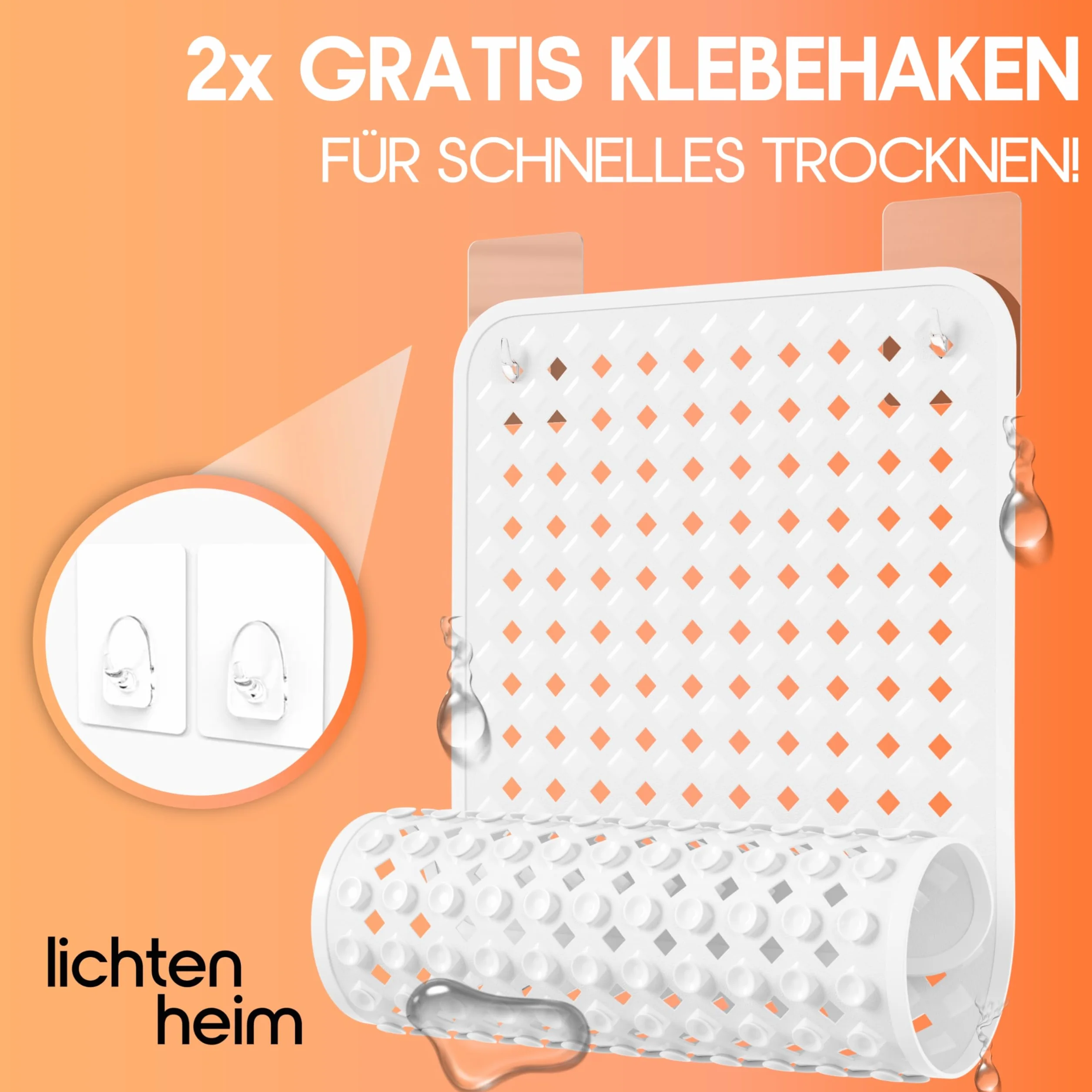 Tapis de douche antidérapant 88 x 39 cm avec crochets design losanges résistant moisissure lavable