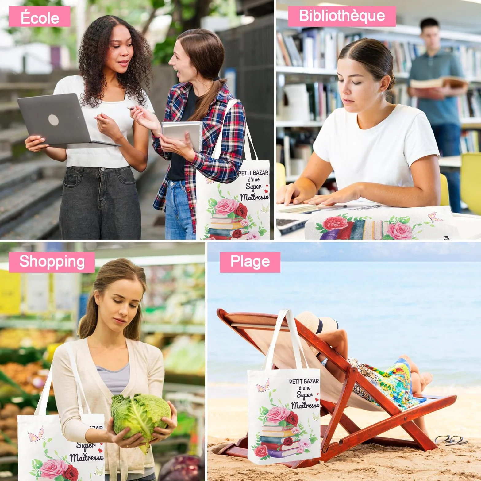 Cadeau Maîtresse d'École Fin d'Année avec Tote Bag Sac de Papeterie Boîte Cadeau Personnalisé