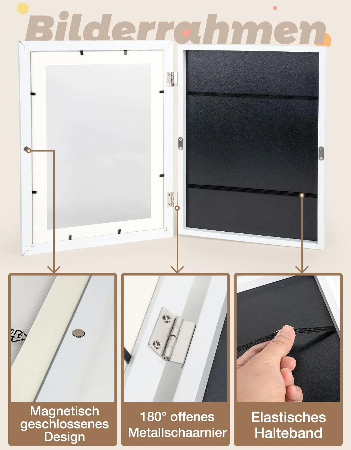 Cadre photo A4 bois épais 25x34x4 cm Blanc rabat interchangeable