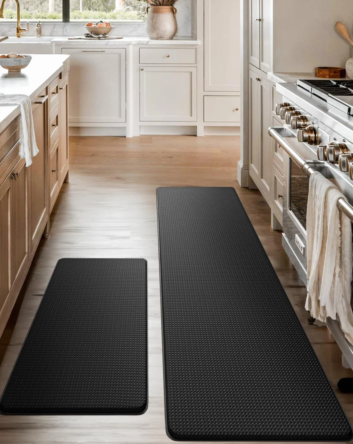 Homergy Tapis de Cuisine Anti-Fatigue 2 Pièces, Ergonomiques en Mousse Mémoire 0,4", Antidérapants & Imperméables, Confort - 44×77 cm et 44×150 cm