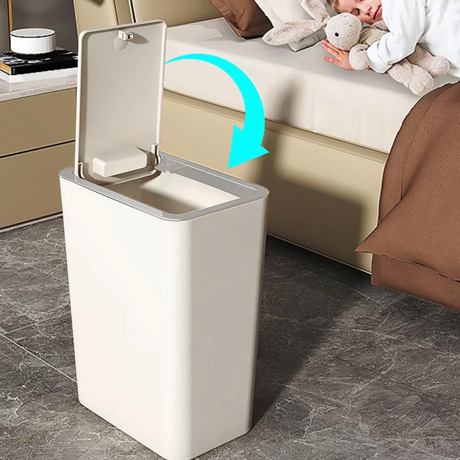 Poubelle avec couvercle 10 L - Poubelle compacte pour salle de bain, chambre