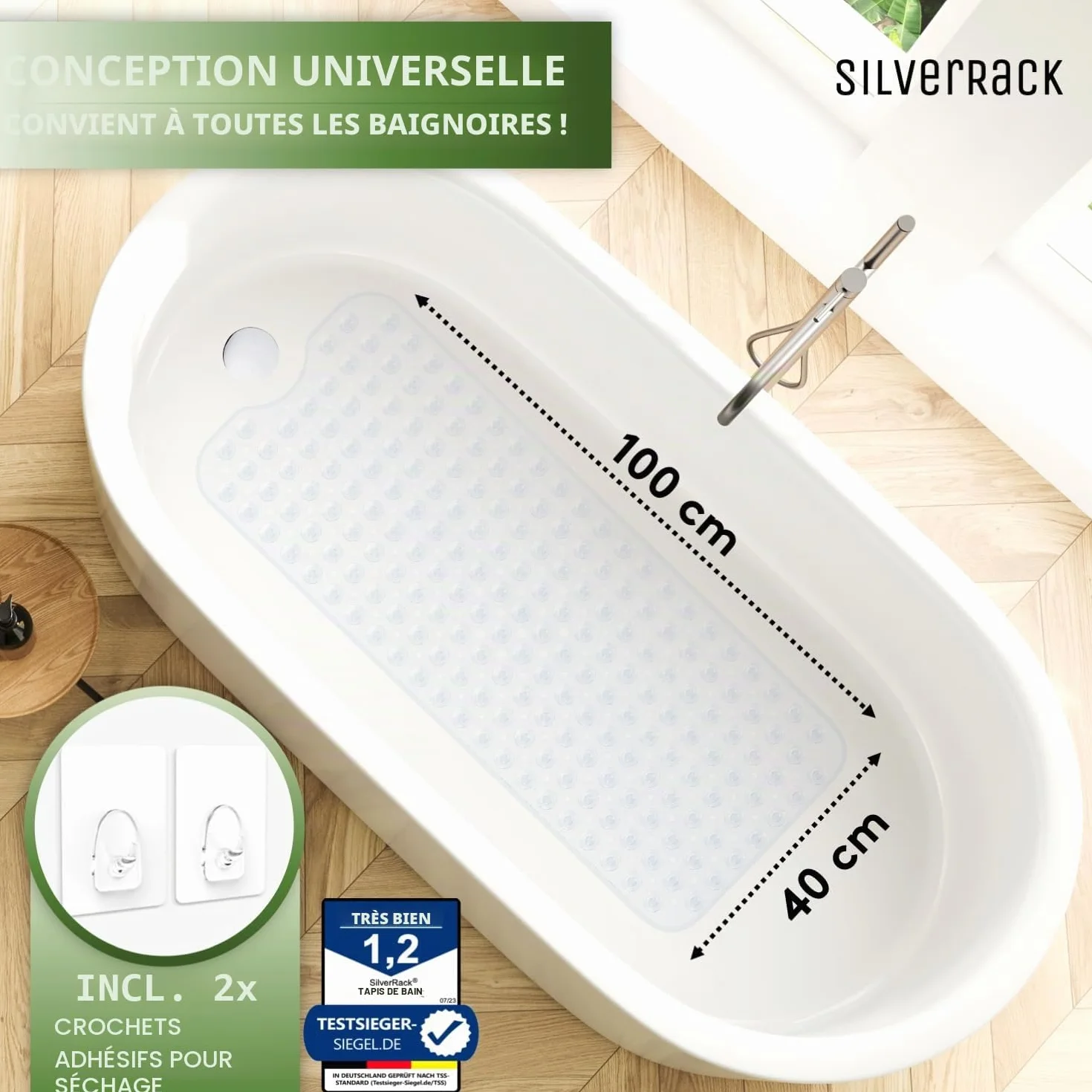 Tapis de Bain antidérapant 100 x 40 cm SilverRack DermaSensitivo sans BPA pour Bébés