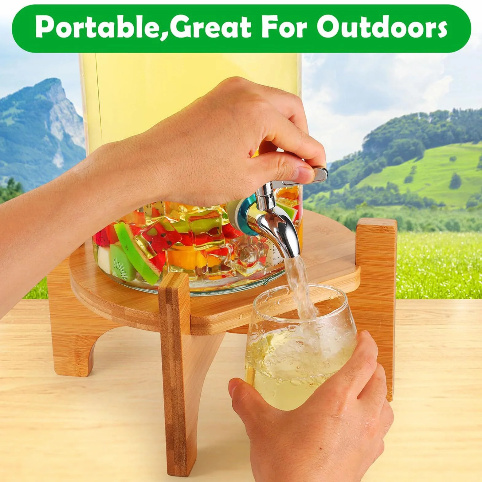 Support Distributeur De Boissons Socle Bois Pour Fontaine Robuste Table Cuisine Accessoire Comptoir Pichet