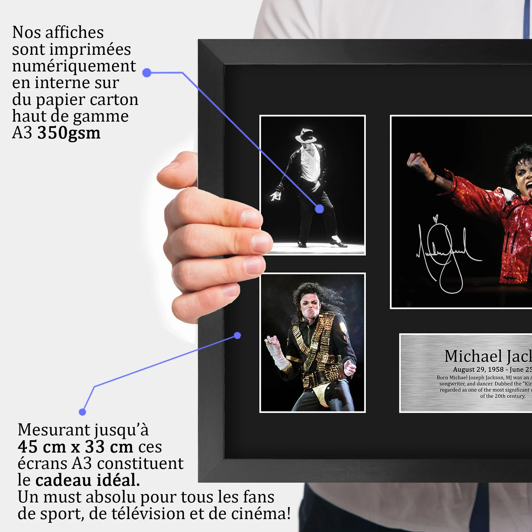 Michael Jackson Cadeaux Imprimé Signé Autographe Photo A3 Encadré