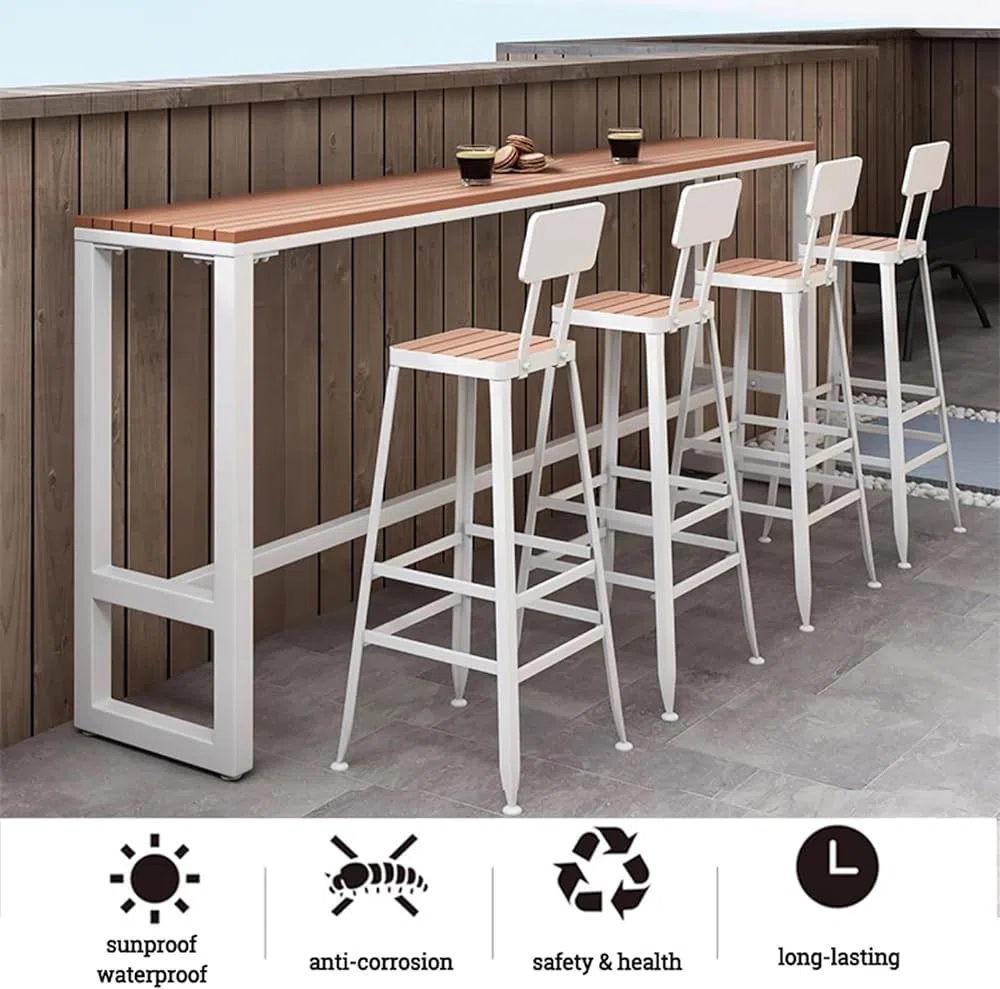 Table de bar moderne d'extérieur – Table de salle à manger à tréteaux en bois pour terrasse, balcon et F – Table de comptoir de bar (75 x 40 x 40 cm, rond, blanc)