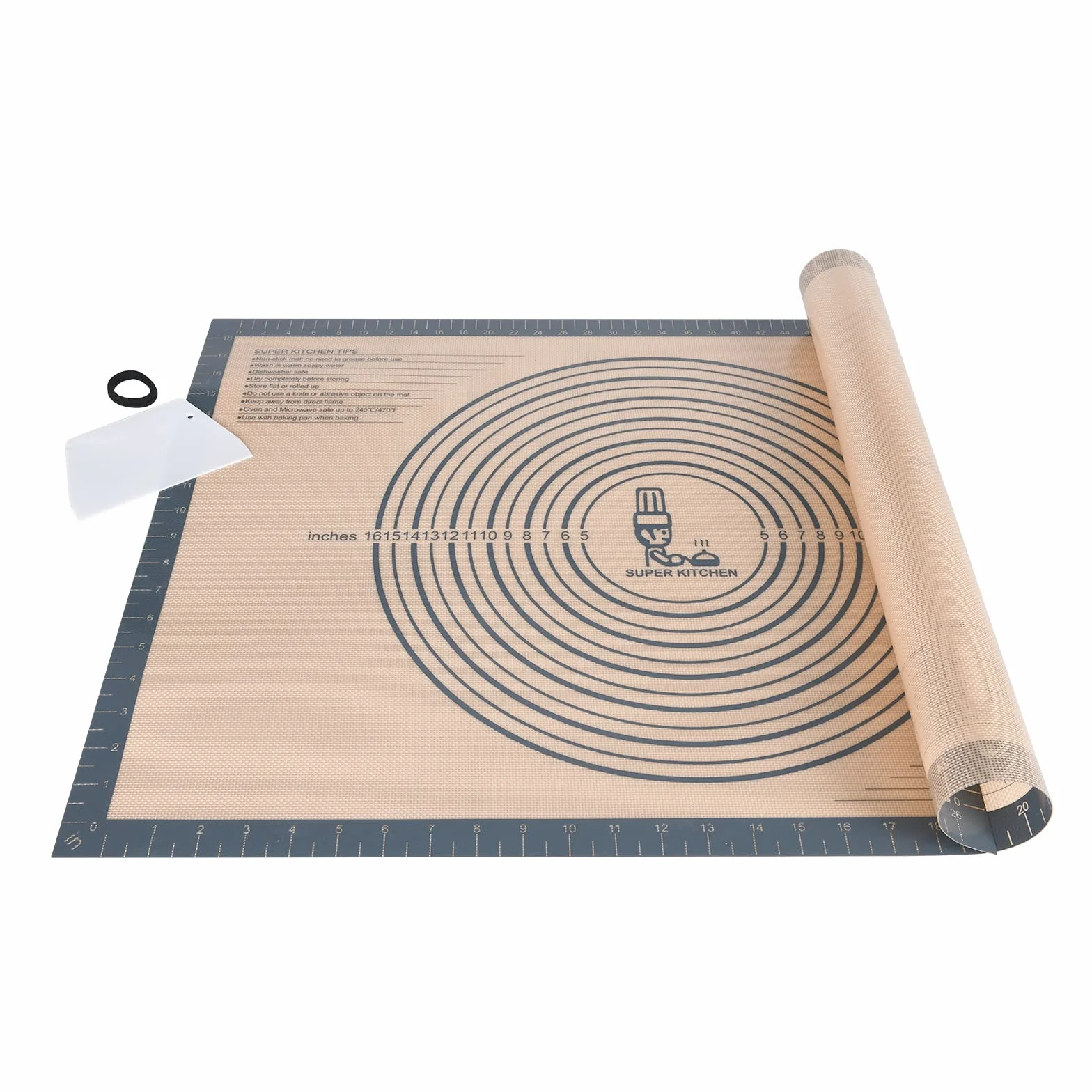Tapis à Pâtisserie en Silicone Antidérapant 71×51cm avec Grattoir à Pâte Gris