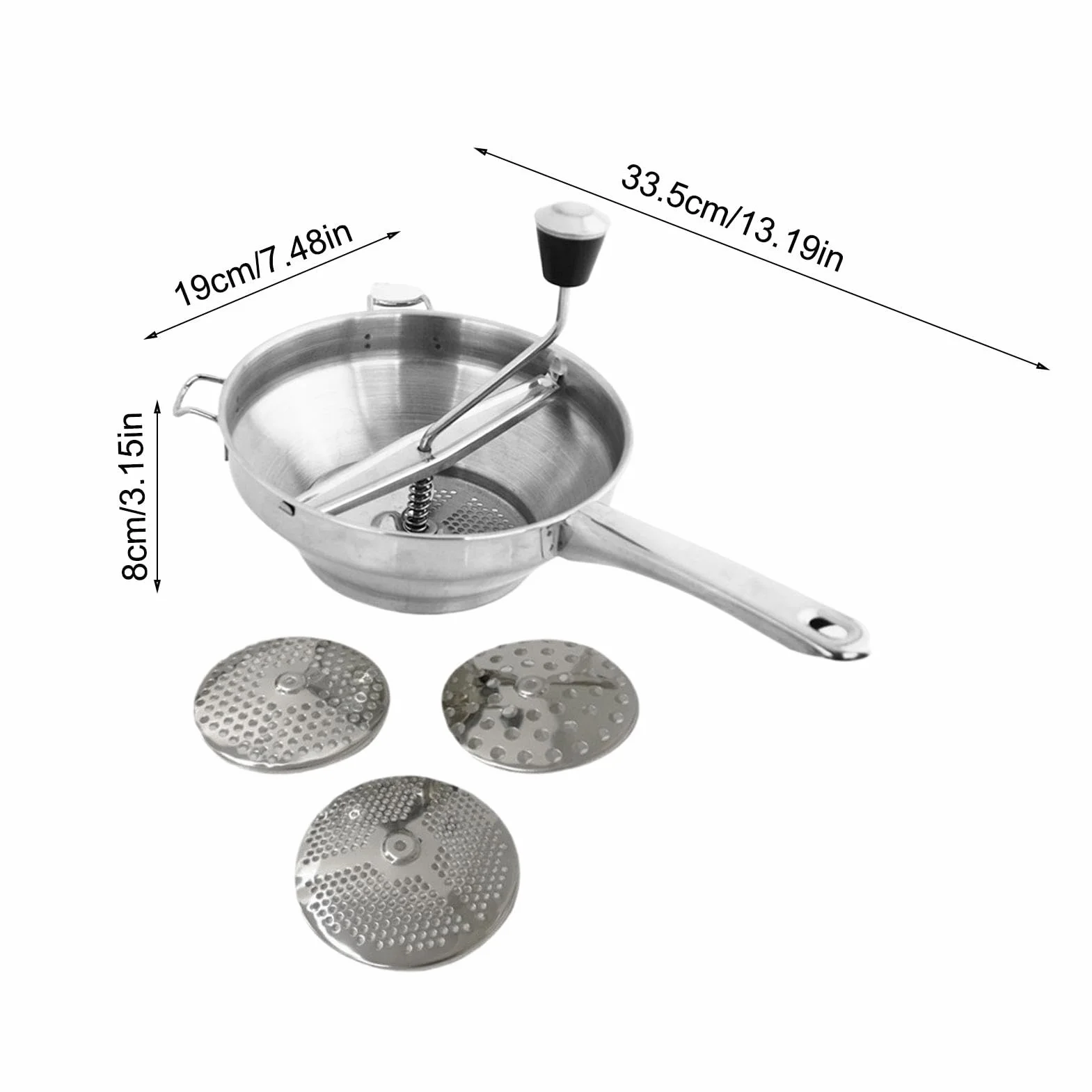 Moulin À Aliments En Acier Inoxydable Avec 3 Disques De Broyage Manuel Rotatif