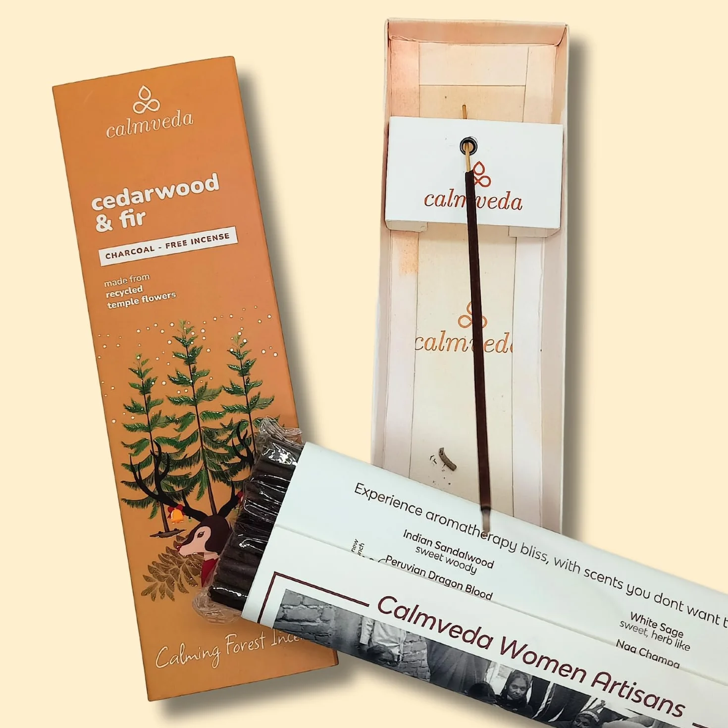 Calmveda Bâtonnets d'Encens Cèdre Baumier 80 Bâtons Encens Naturel Non Toxique sans Charbon Senteur Sapin Noël Bois Cèdre Cyprès