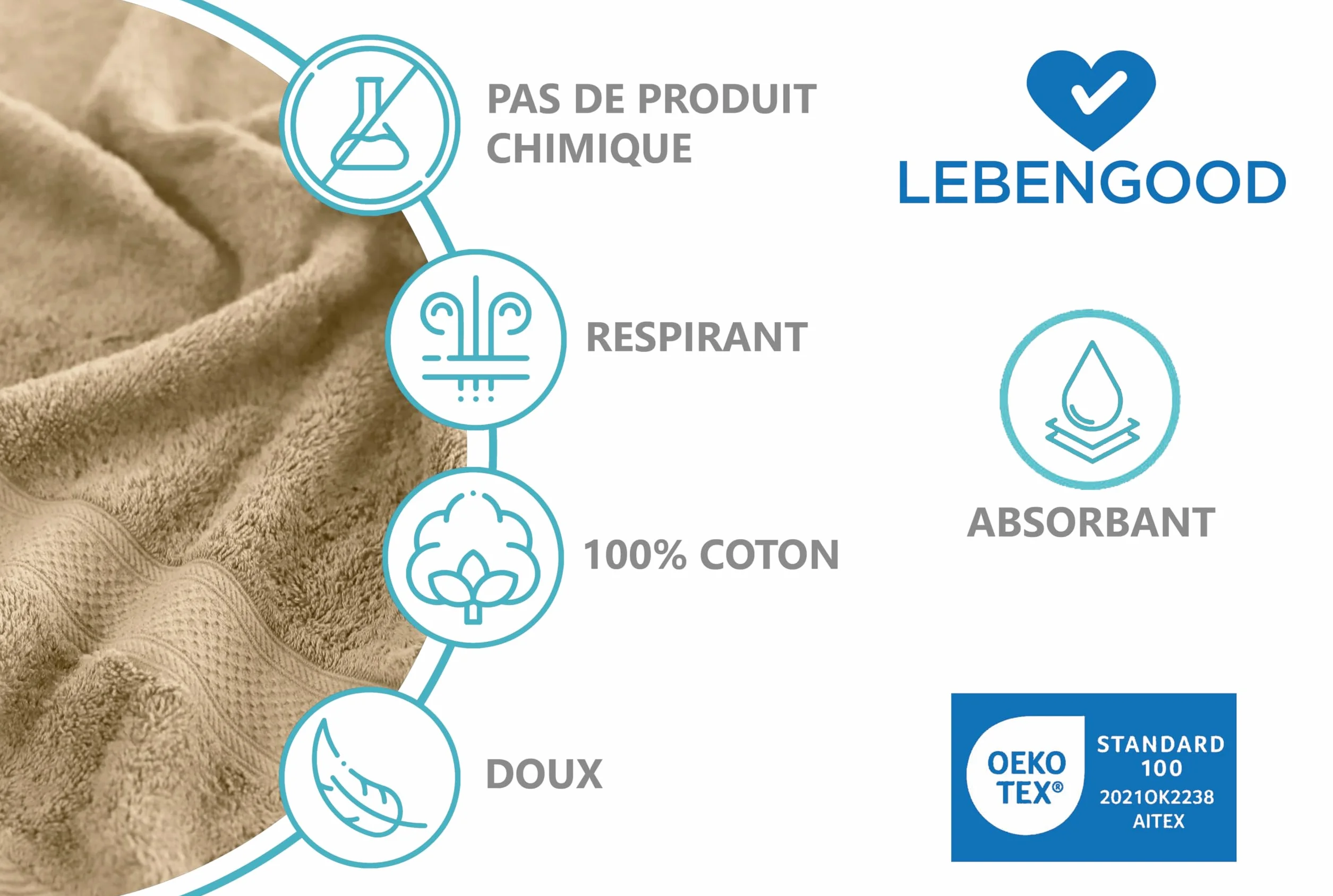 Serviette de Bain 100% Coton Oeko-TEX® Lot de 4 - 2 Douche 70x140 + 2 Toilette 50x90 Grande Taille Doux et Absorbant