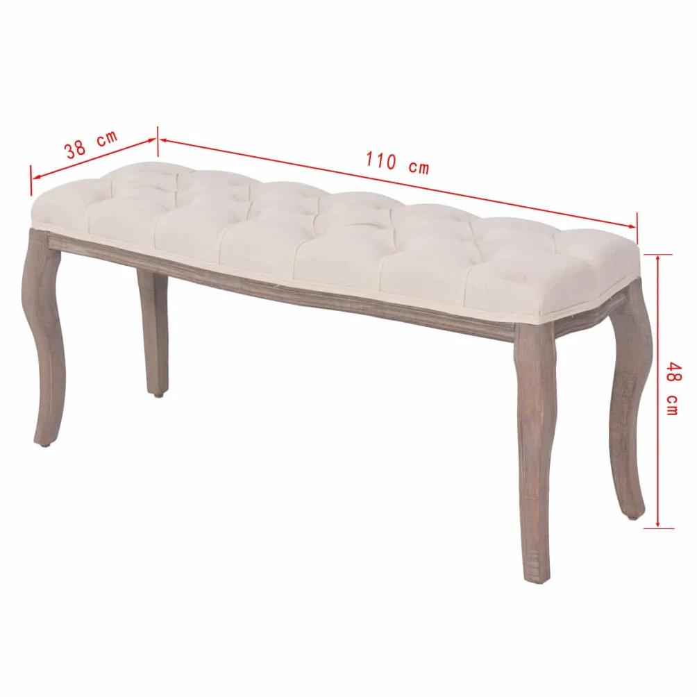 Banc Banquette de Salon Lin 110x38x48 cm Blanc Crème Bois Massif