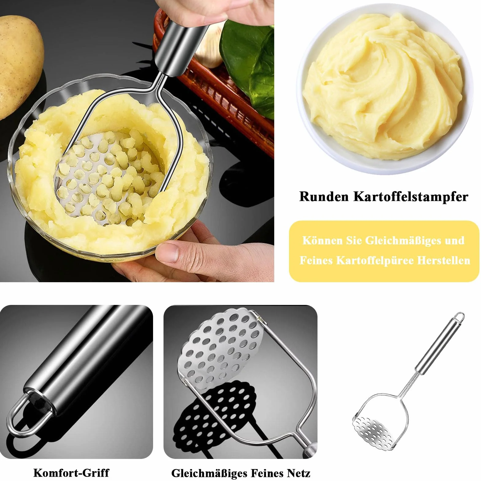 Presse-purée lot de 2 en acier inoxydable pour légumes et fruits