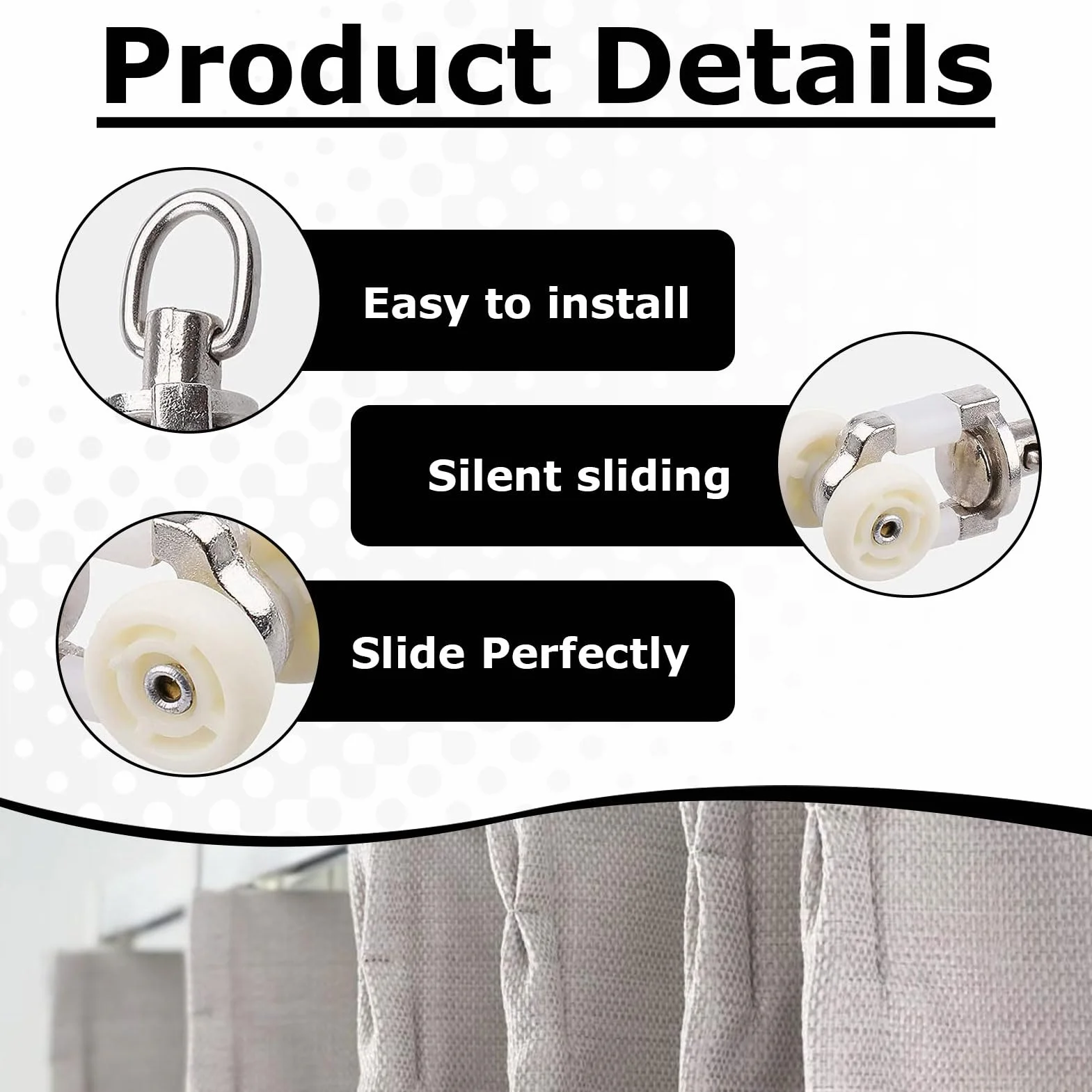 Crochet Pergola Rail Rouleaux Rideaux Poulie Coulissant pour Rideaux Salon Chambre Salle de Bain