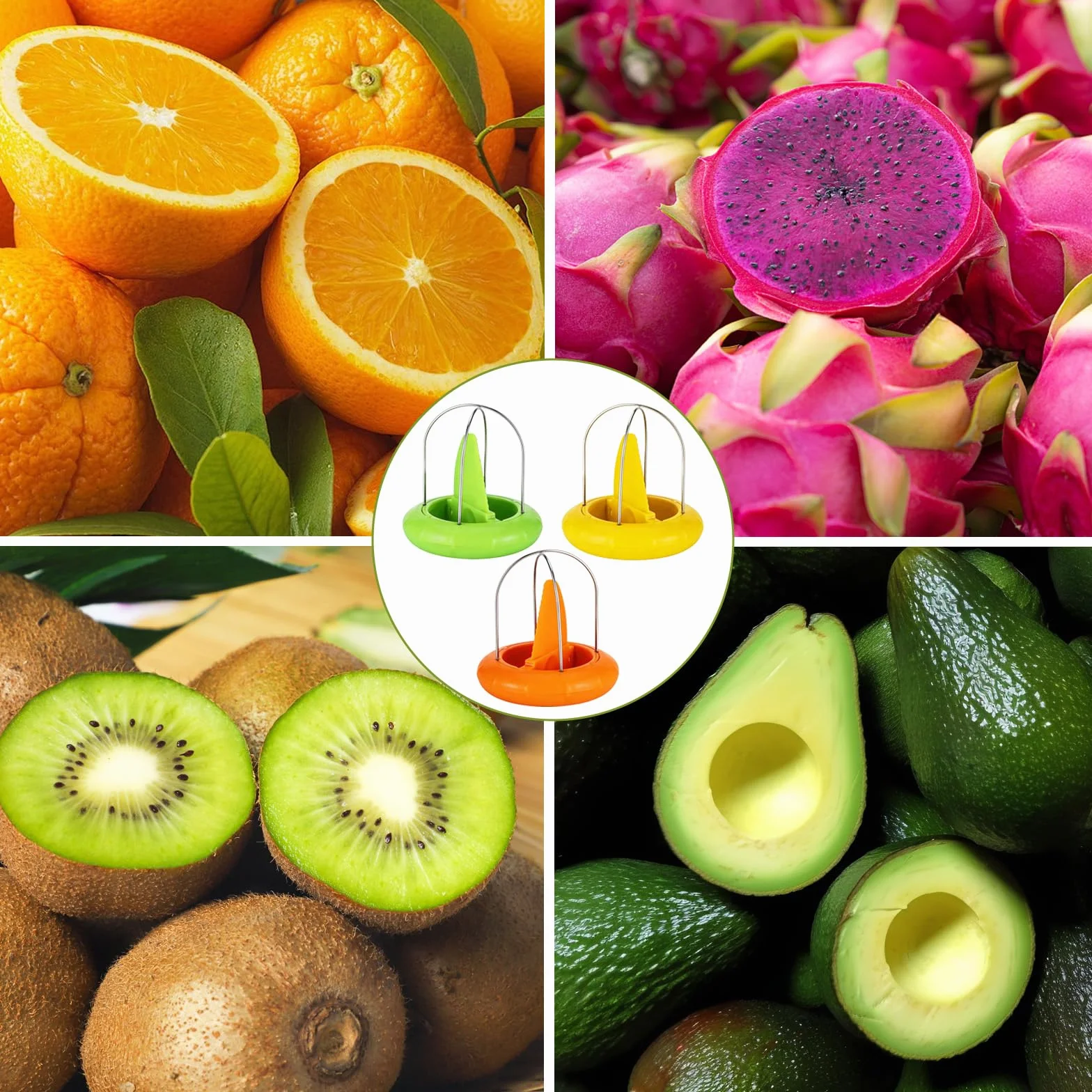 Lot de 3 éplucheurs de kiwi coupe-kiwi en plastique - Mini coupe-fruits - Ustensiles de cuisine