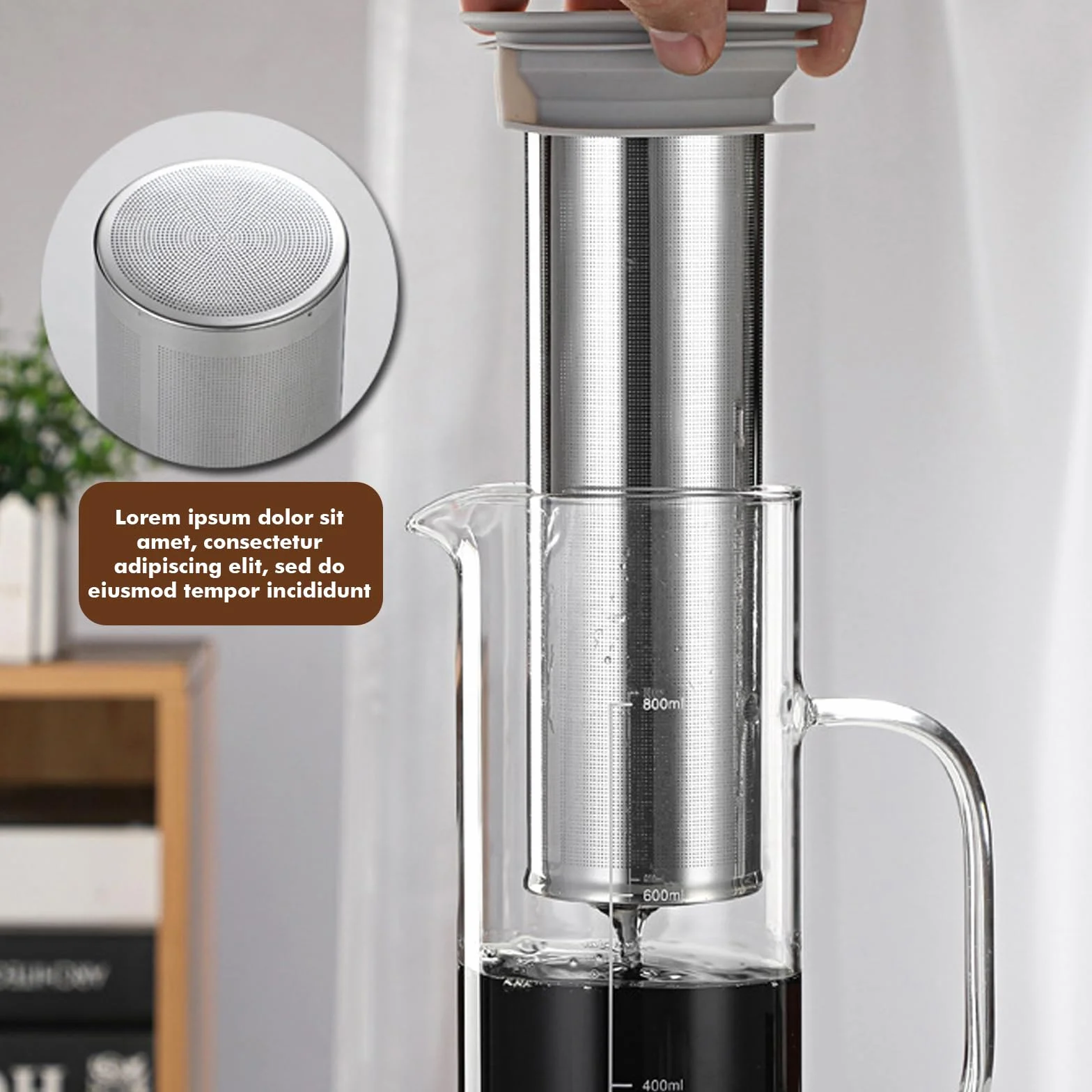 Cafetière Cold Brew Coffee Maker en verre borosilicate 800 ml avec filtre inoxydable 304