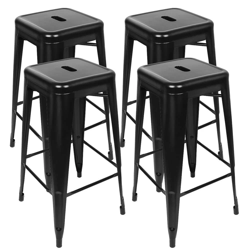 DDMINE Lot de 4 Tabourets de Bar Industriel, Tabouret Bar Tabourets Haut Empilable, Chaise de Bar Metal pour Exterieur Interieur, Max. 150kg (Noir, Hauteur 76cm)