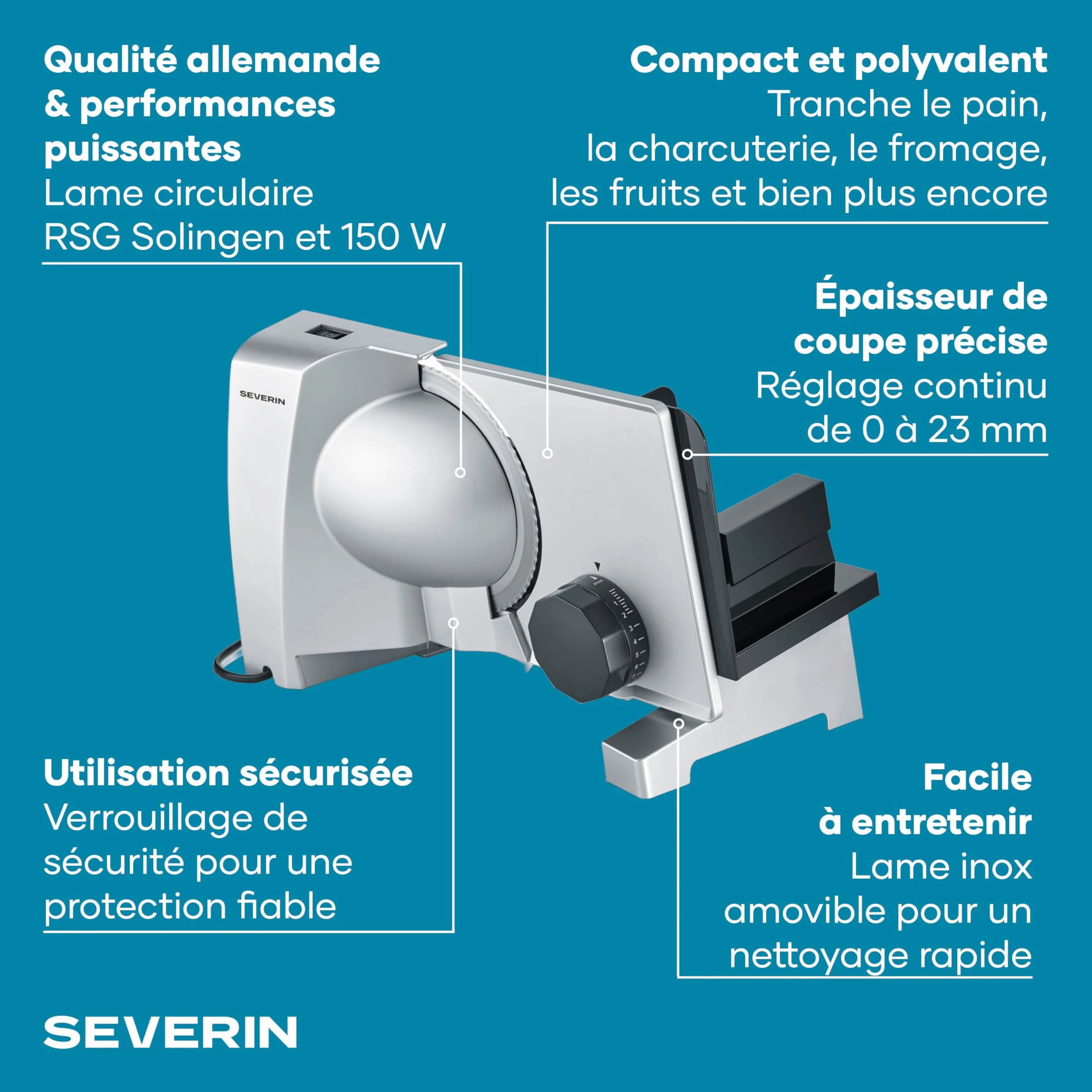 SEVERIN Trancheuse universelle 150 W, AS 3917, lame inox, gris/inox